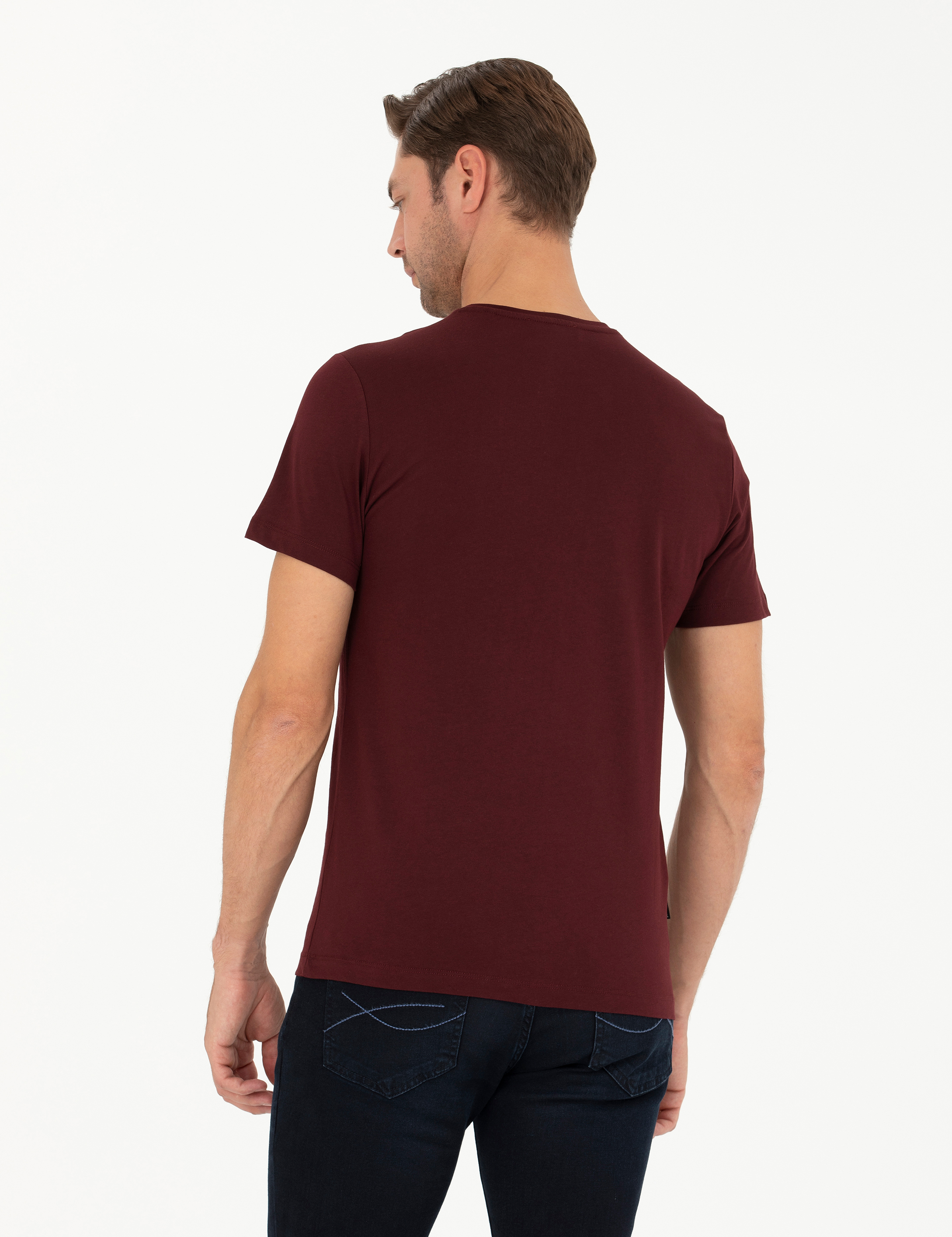 Bordo Slim Fit Basic Tişört - Image 5
