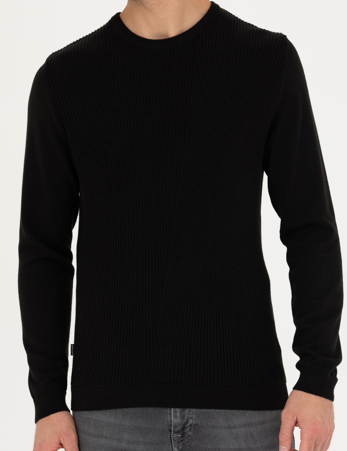 Siyah Slim Fit Bisiklet Yaka Triko Kazak - 50281823028