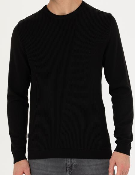 Siyah Slim Fit Bisiklet Yaka Triko Kazak - 50281823028