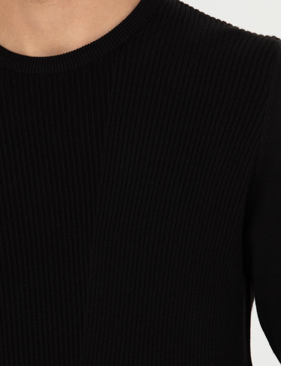 Siyah Slim Fit Bisiklet Yaka Triko Kazak