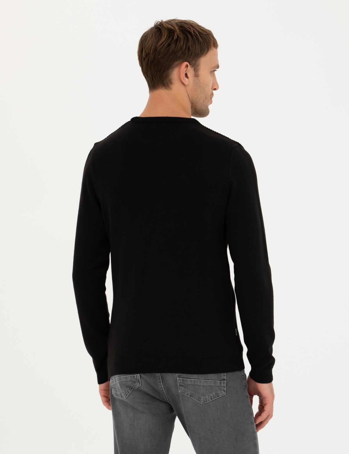 Siyah Slim Fit Bisiklet Yaka Triko Kazak - 50281823028