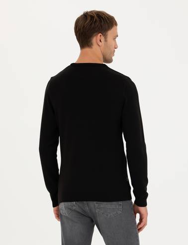 Siyah Slim Fit Bisiklet Yaka Triko Kazak
