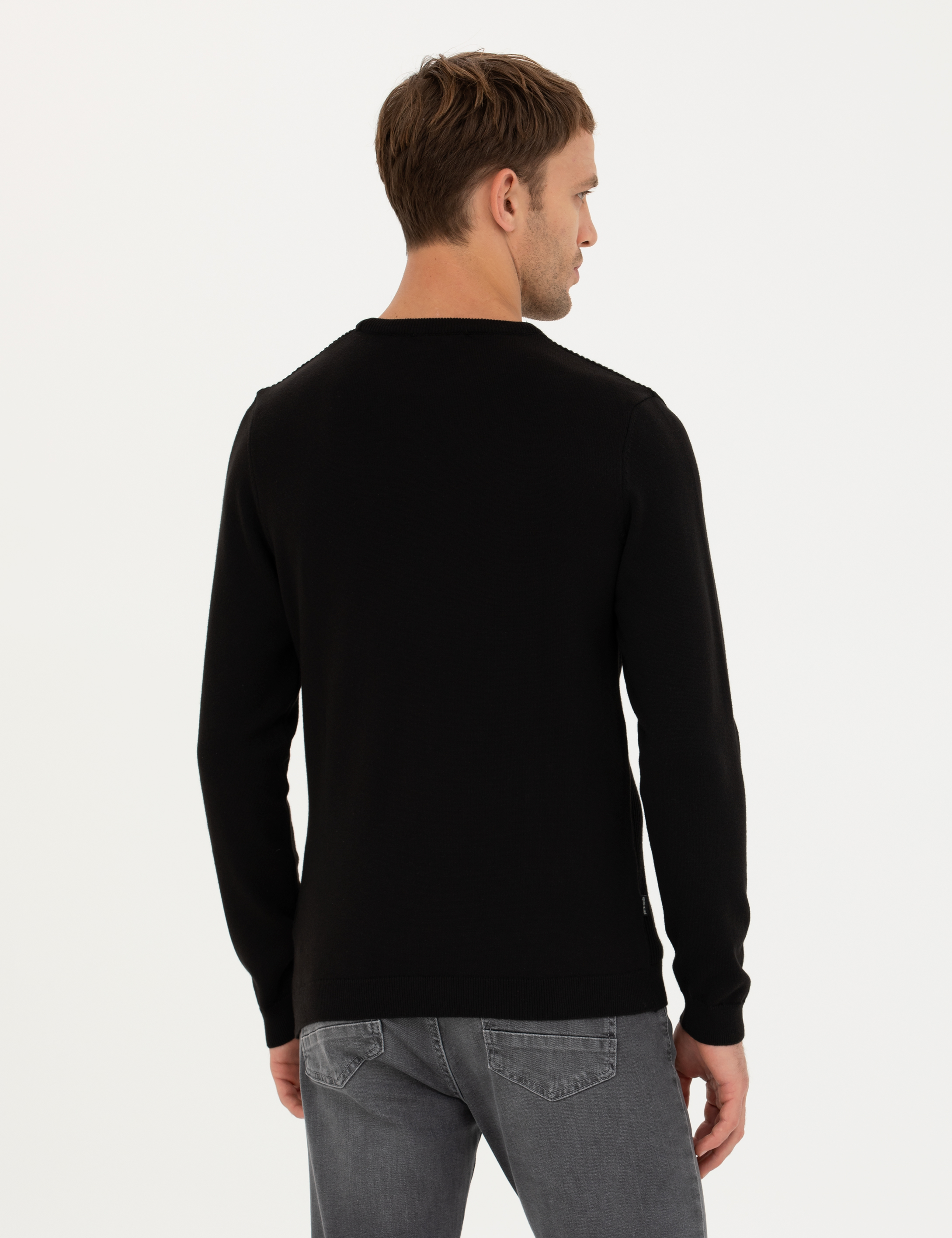 Siyah Slim Fit Bisiklet Yaka Triko Kazak - Image 5