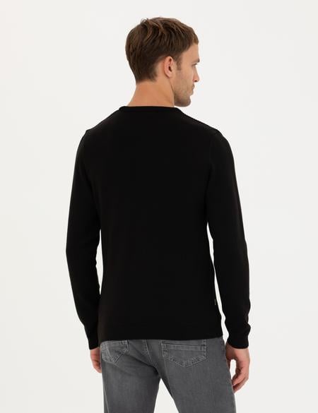 Siyah Slim Fit Bisiklet Yaka Triko Kazak - 50281823028