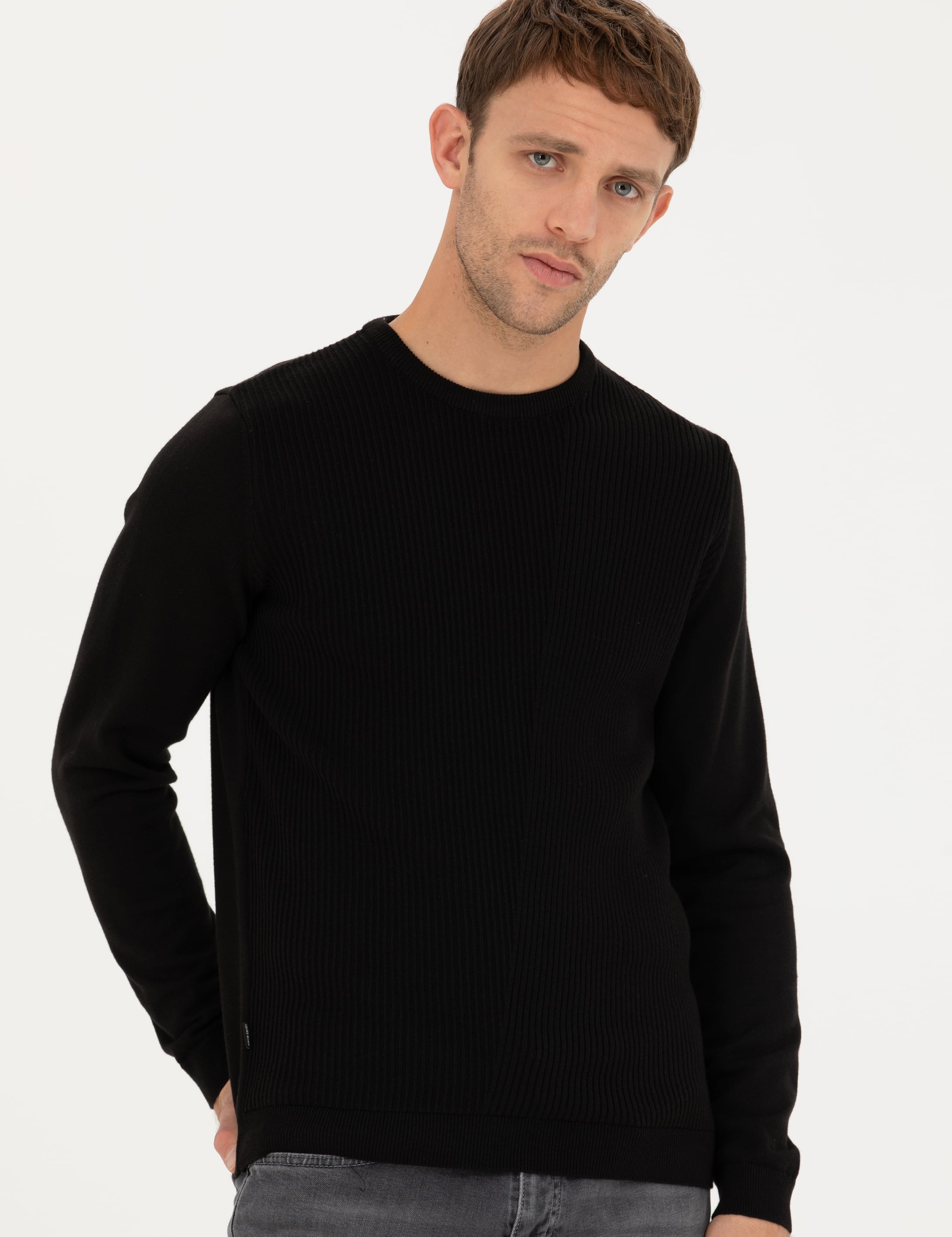 Pierre Cardin Siyah Slim Fit Bisiklet Yaka Triko Kazak görsel 3