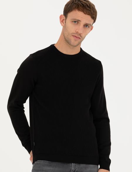 Siyah Slim Fit Bisiklet Yaka Triko Kazak - 50281823028