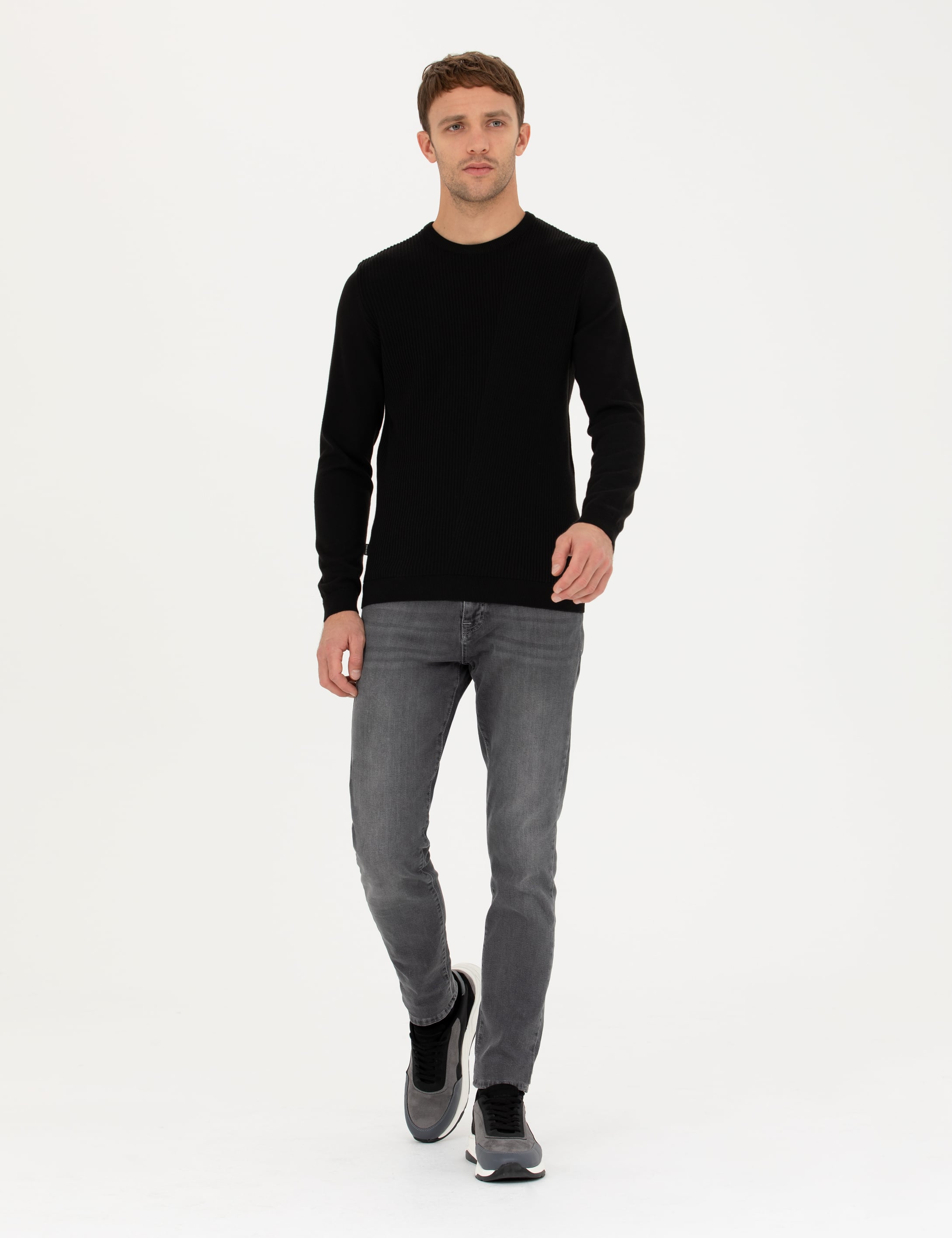Pierre Cardin Siyah Slim Fit Bisiklet Yaka Triko Kazak görsel 4