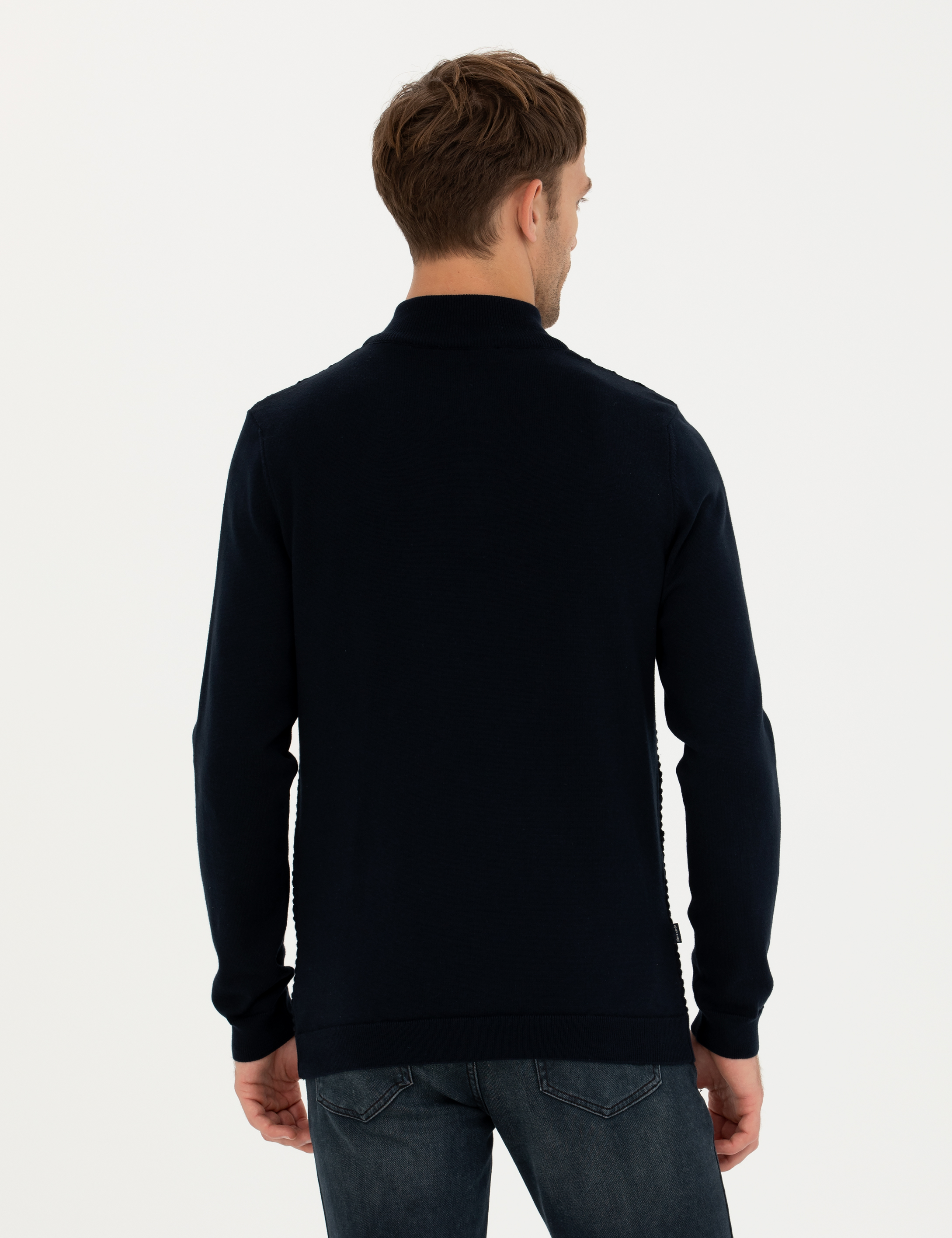 Pierre Cardin Lacivert Slim Fit Fermuarlı Dik Yaka Triko Kazak görsel 5