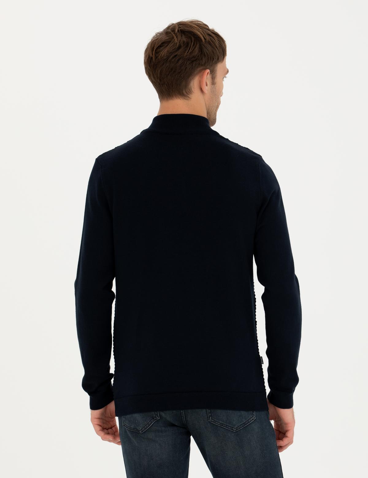 Lacivert Slim Fit Fermuarlı Dik Yaka Triko Kazak - 50281824001