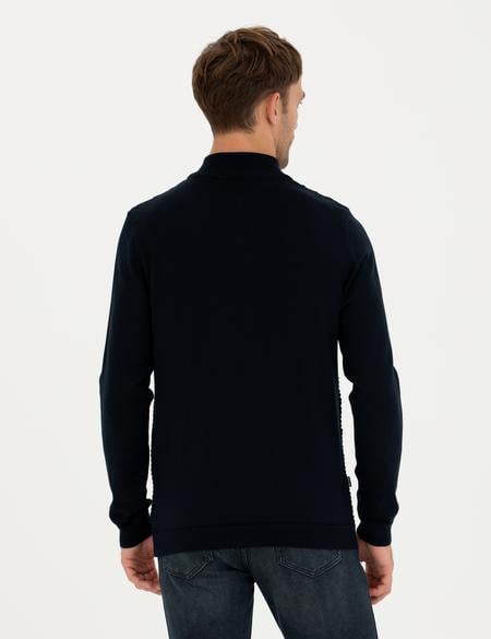 Lacivert Slim Fit Fermuarlı Dik Yaka Triko Kazak - 50281824001