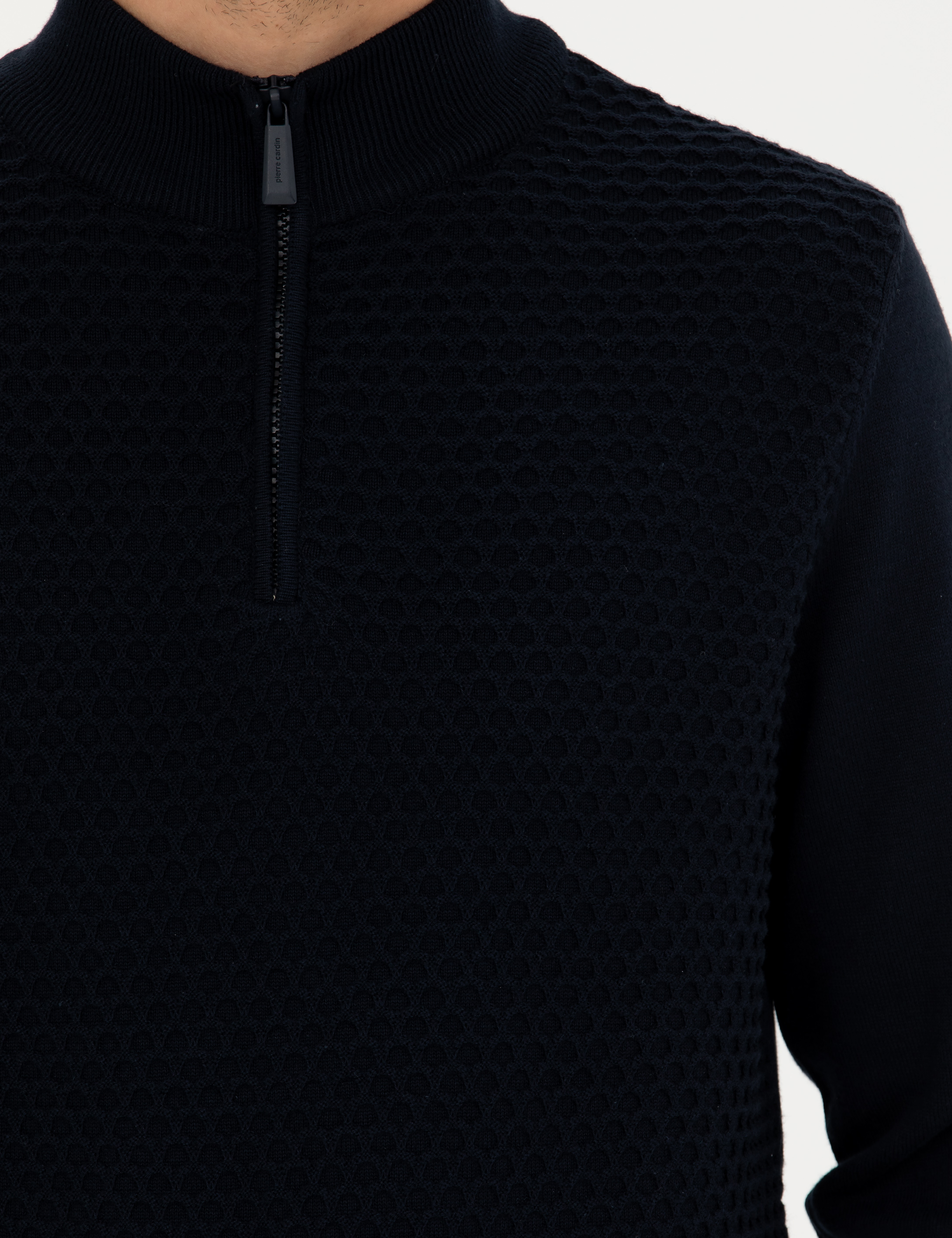 Pierre Cardin Lacivert Slim Fit Fermuarlı Dik Yaka Triko Kazak görsel 7