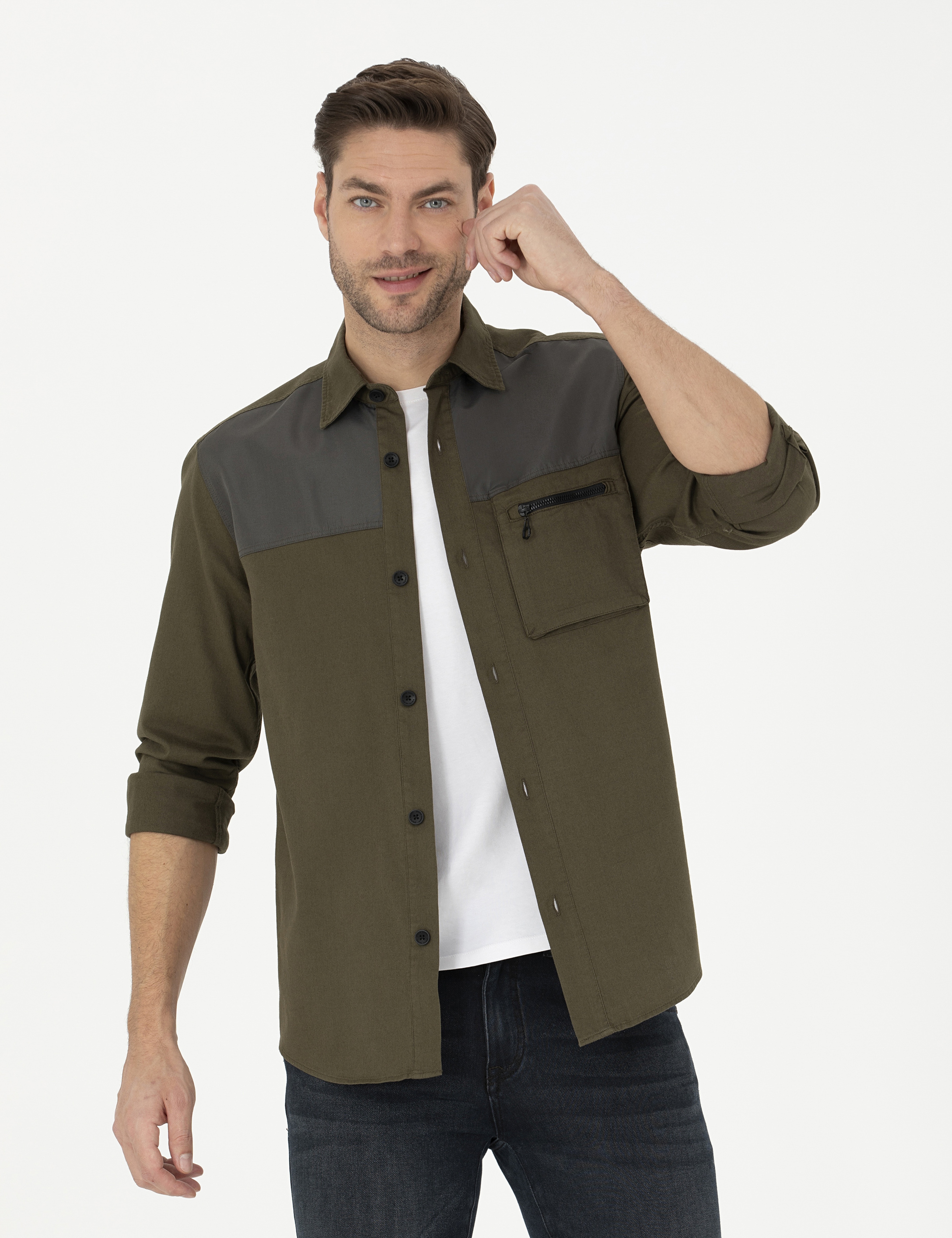 Haki Comfort Fit Uzun Kollu Gömlek - Image 1