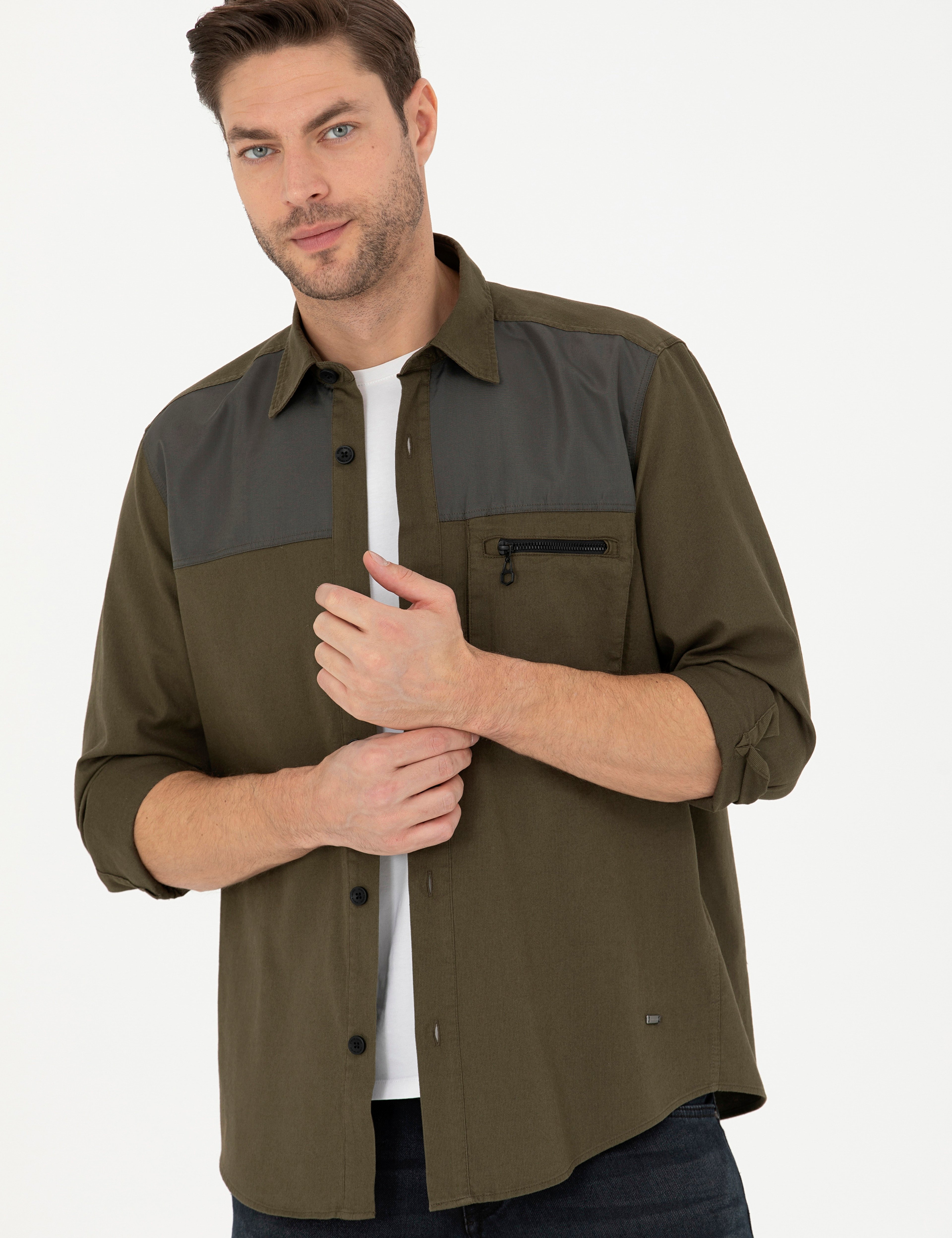 Haki Comfort Fit Uzun Kollu Gömlek - Image 3