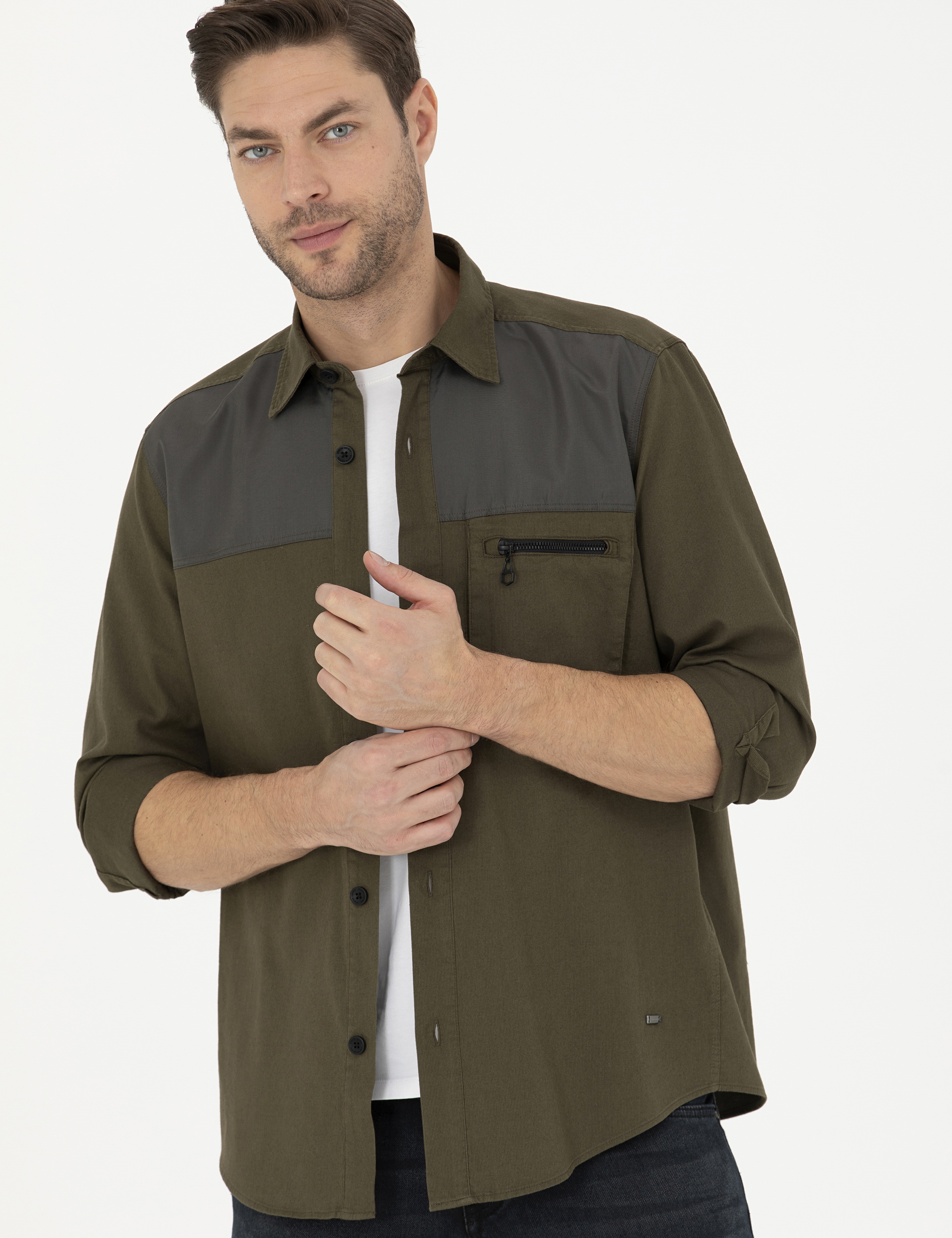 Haki Comfort Fit Uzun Kollu Gömlek