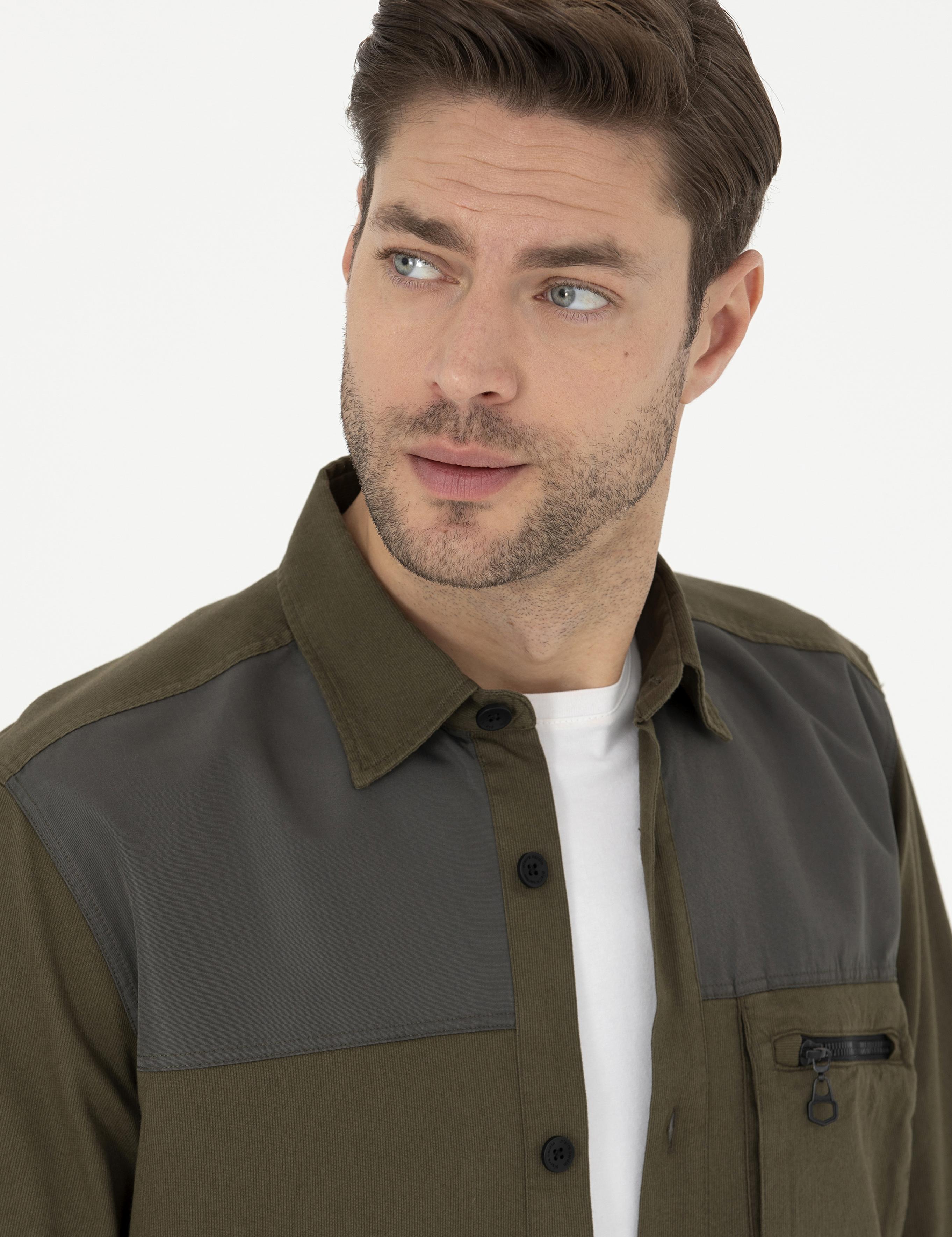 Haki Comfort Fit Uzun Kollu Gömlek
