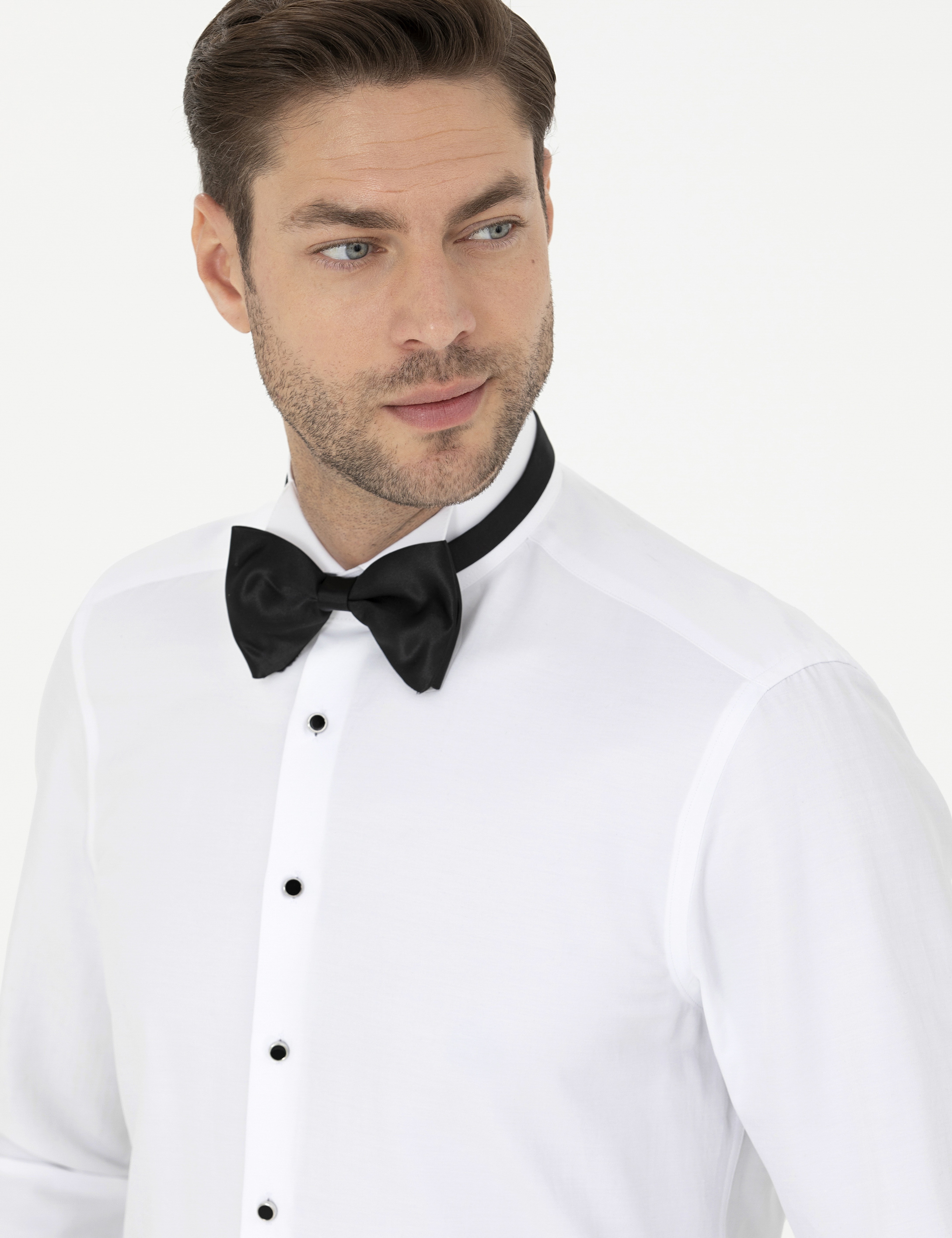 Beyaz Slim Fit Smokin Gömlek - Image 2