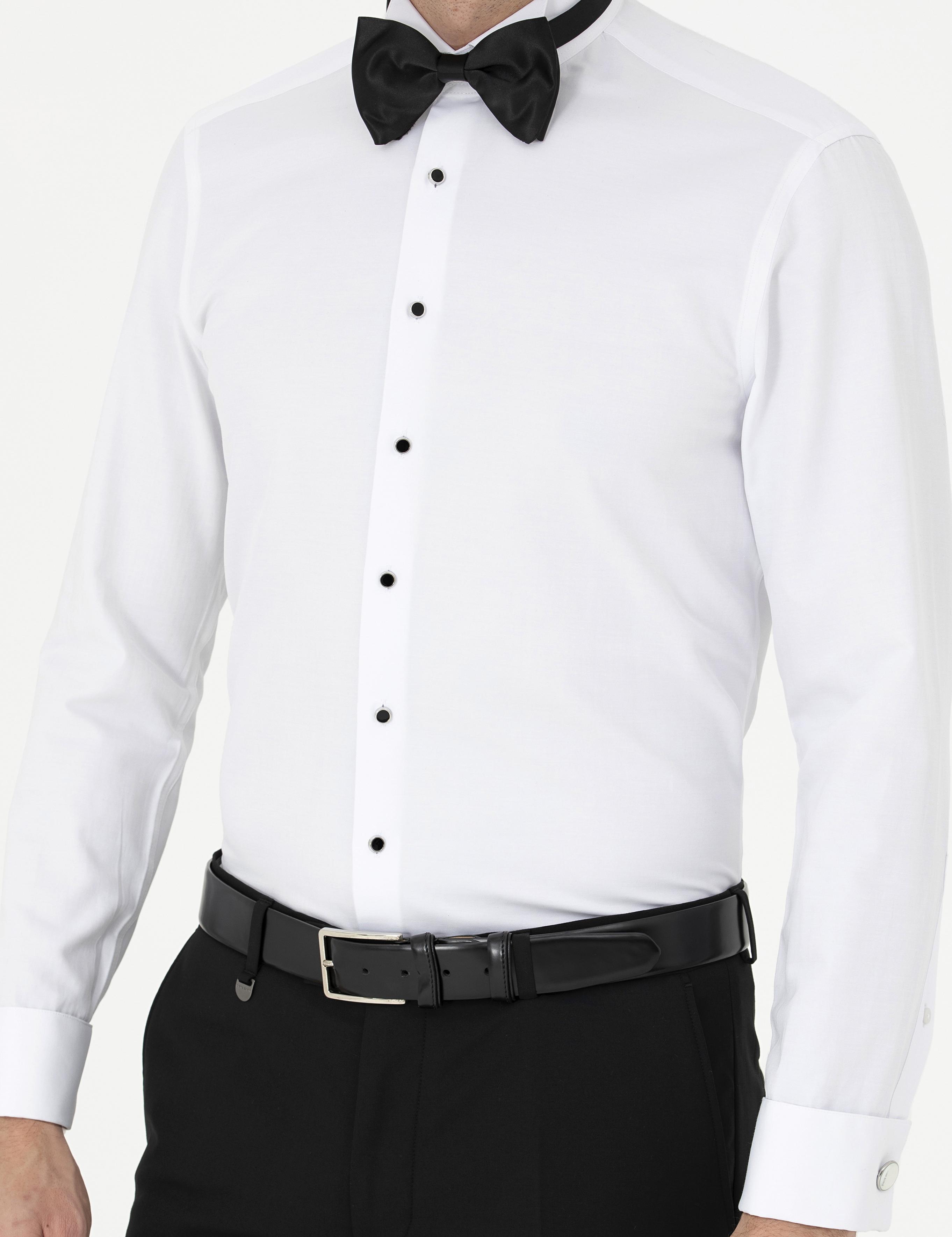 Beyaz Slim Fit Smokin Gömlek