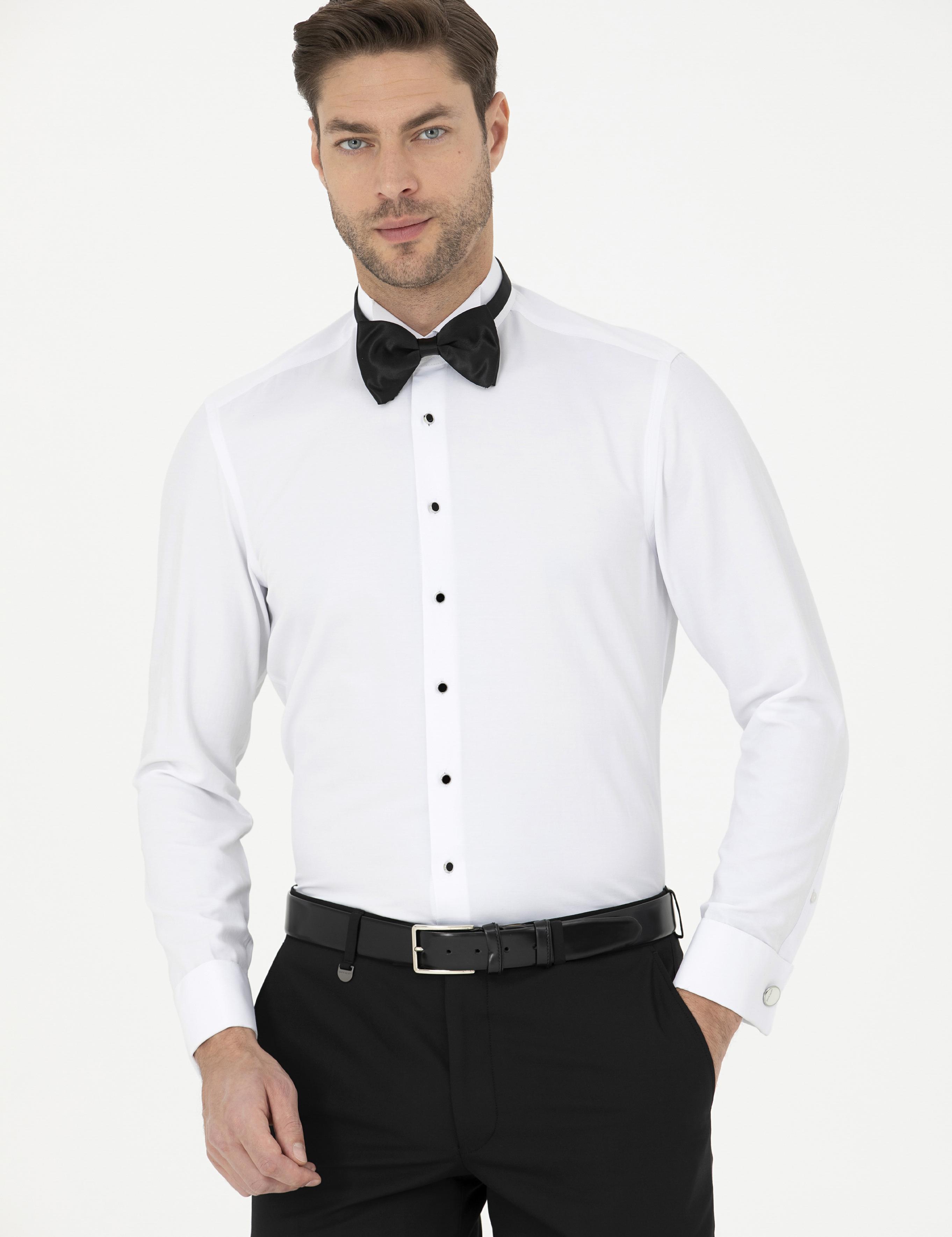 Beyaz Slim Fit Smokin Gömlek