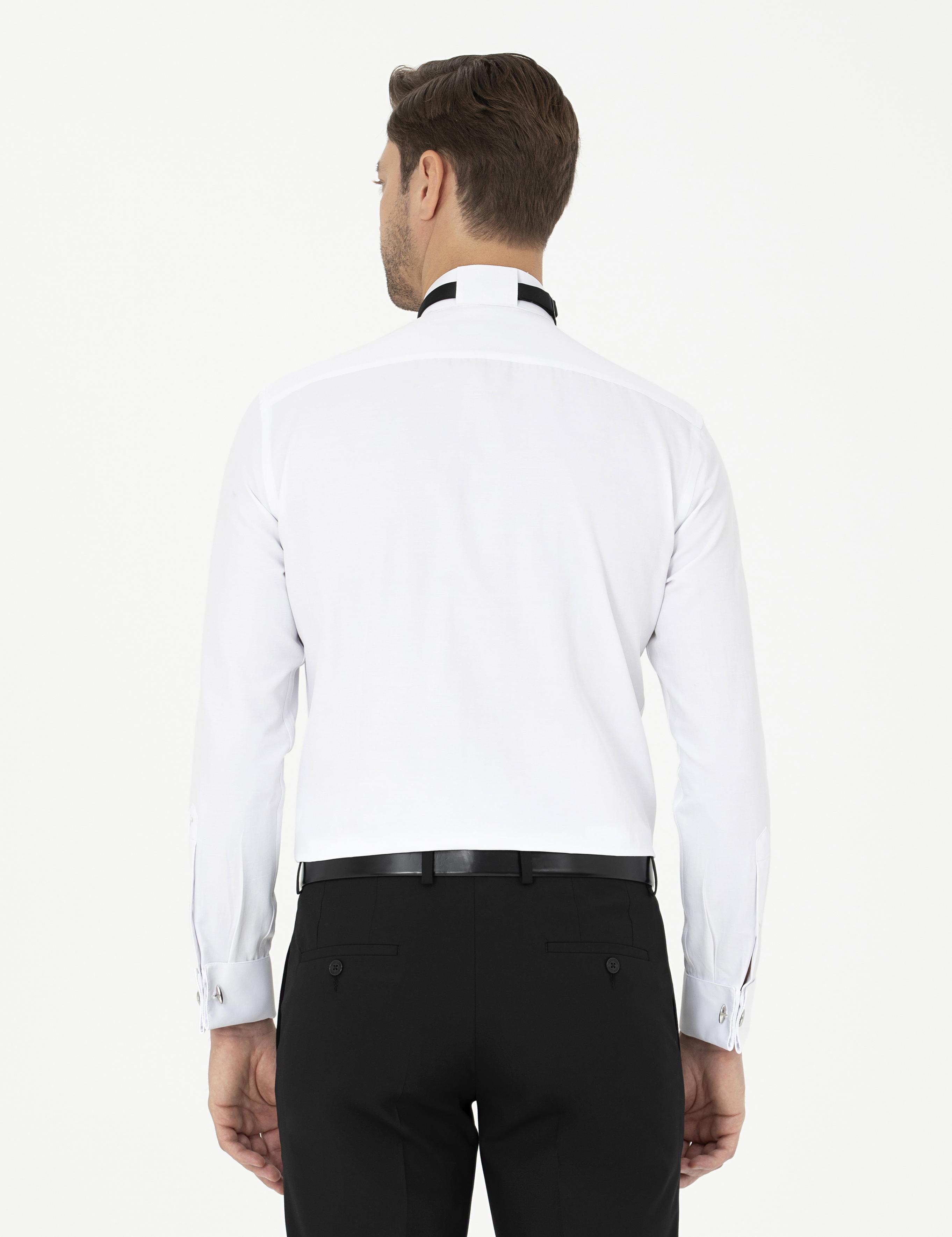 Beyaz Slim Fit Smokin Gömlek