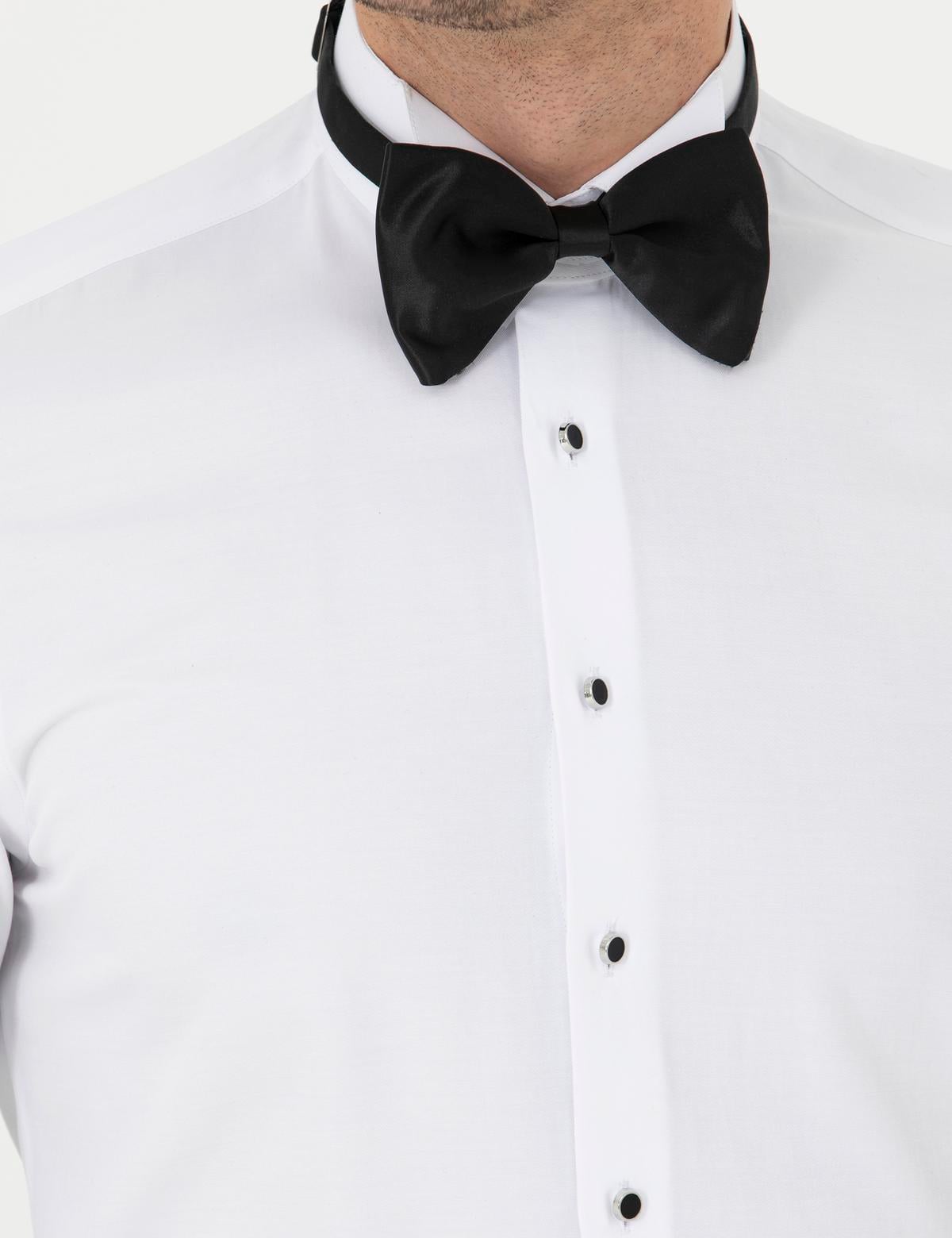 Beyaz Slim Fit Smokin Gömlek - 50277812007