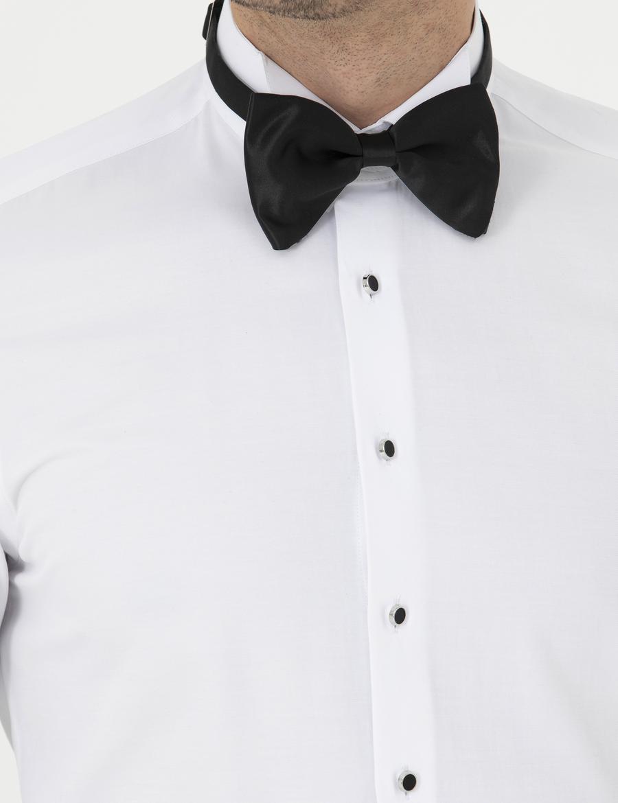 Beyaz Slim Fit Smokin Gömlek