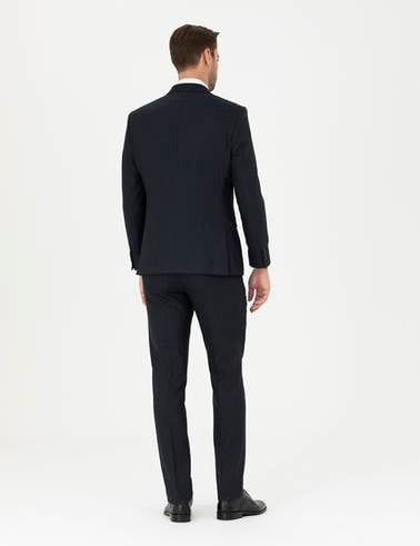Lacivert Slim Fit Çizgili Yelekli Takım Elbise