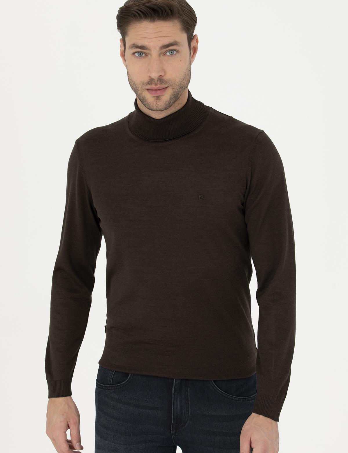 Kahverengi Slim Fit Balıkçı Yaka Yün Karışımlı Basic Triko Kazak - 50270052081