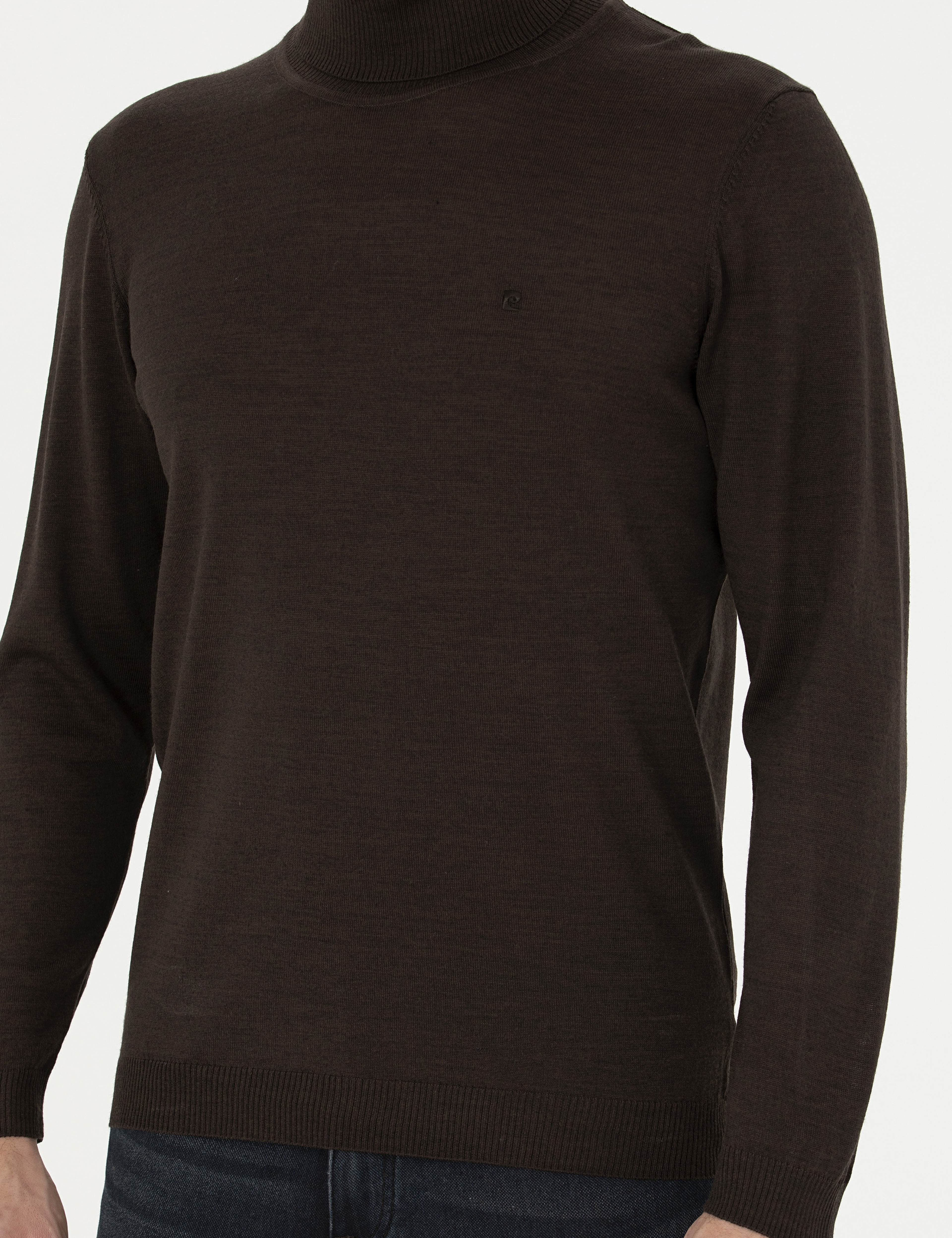 Kahverengi Slim Fit Balıkçı Yaka Yün Karışımlı Basic Triko Kazak - Image 6