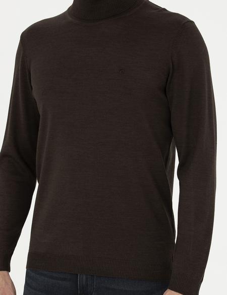 Kahverengi Slim Fit Balıkçı Yaka Yün Karışımlı Basic Triko Kazak - 50270052081