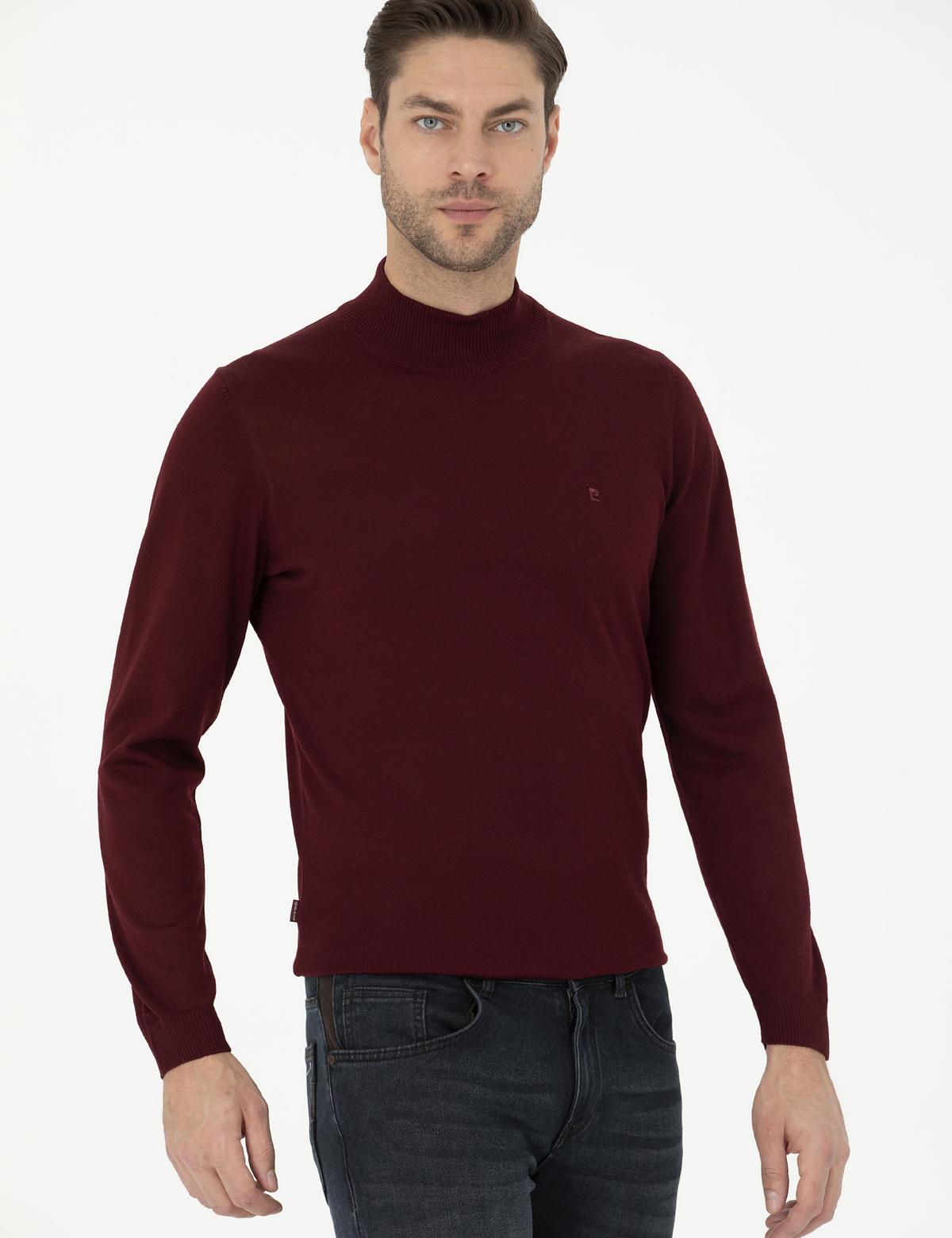 Kırmızı Slim Fit Yarım Balıkçı Yaka Yün Karışımlı Basic Triko Kazak - 50270055116