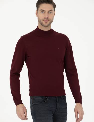 Kırmızı Slim Fit Yarım Balıkçı Yaka Yün Karışımlı Basic Triko Kazak