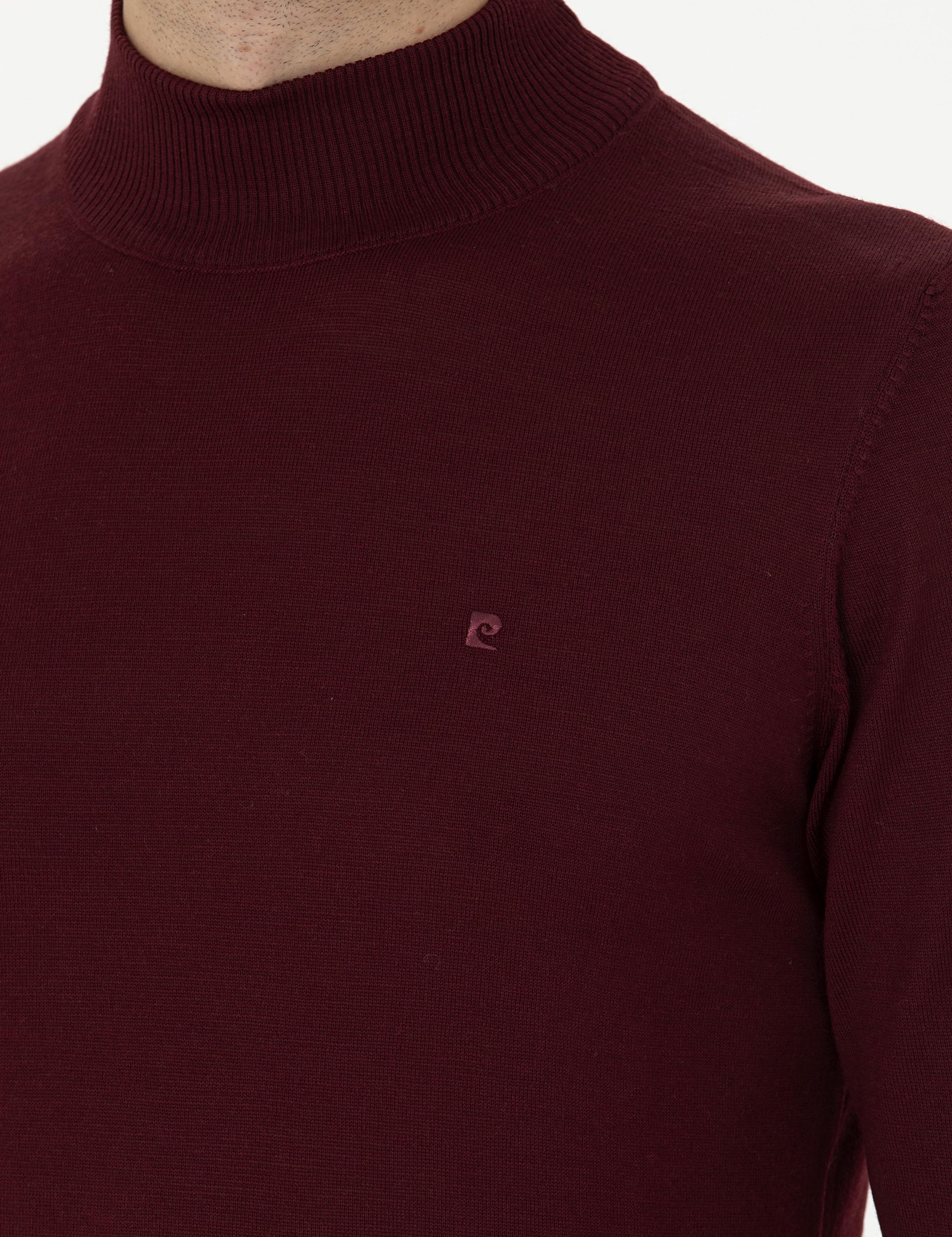 Kırmızı Slim Fit Yarım Balıkçı Yaka Yün Karışımlı Basic Triko Kazak