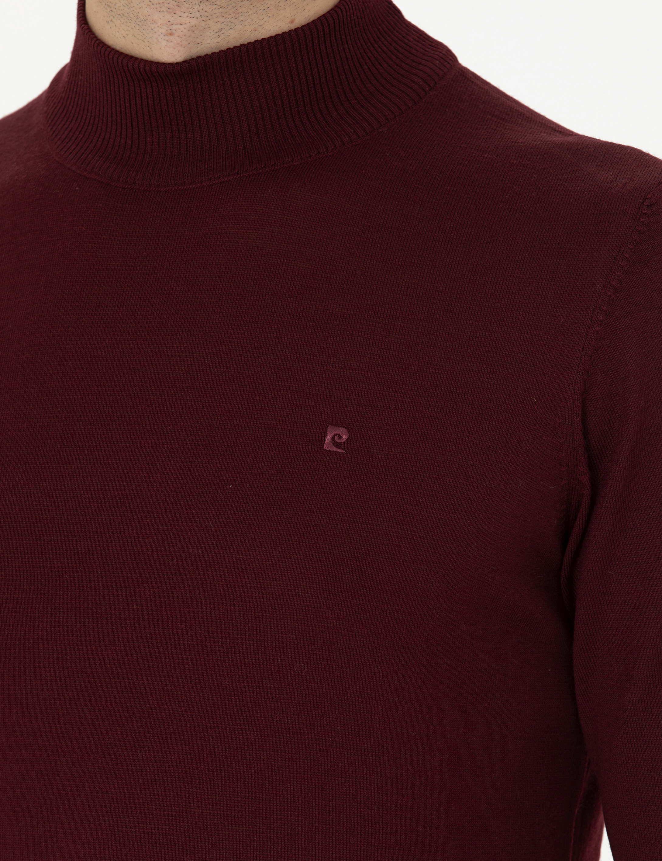 Kırmızı Slim Fit Yarım Balıkçı Yaka Yün Karışımlı Basic Triko Kazak