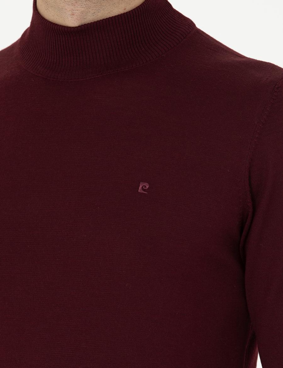 Kırmızı Slim Fit Yarım Balıkçı Yaka Yün Karışımlı Basic Triko Kazak