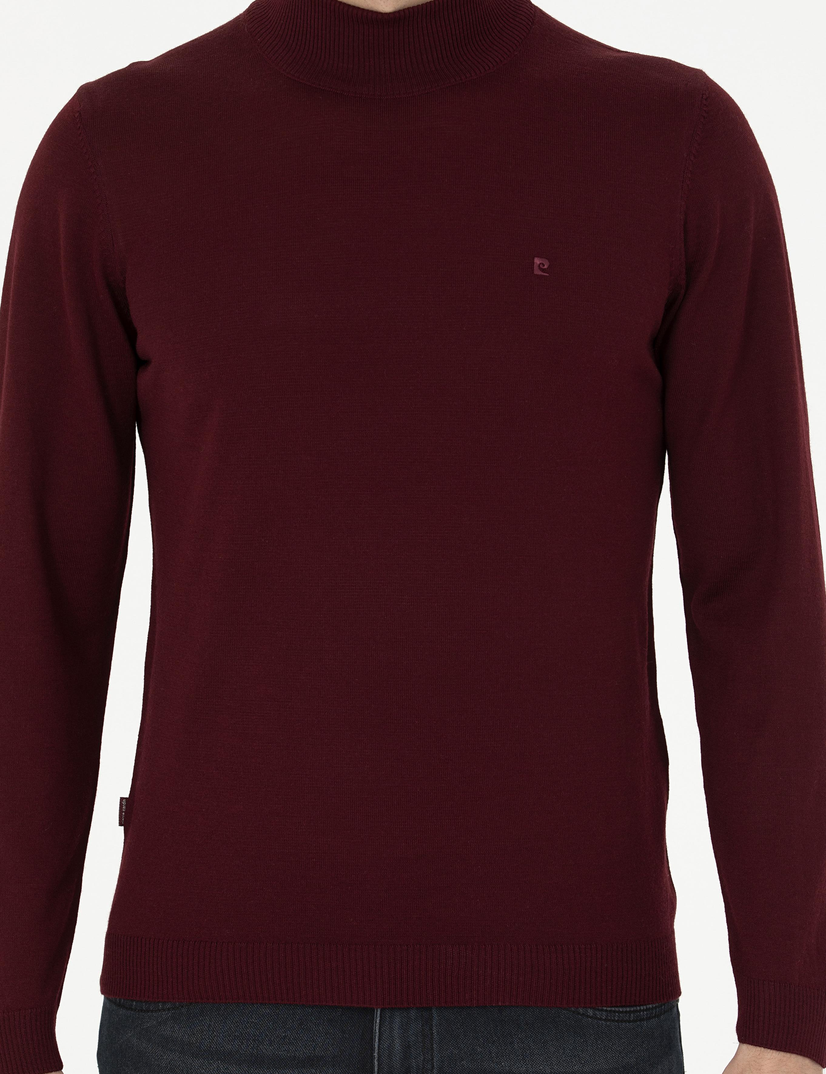 Kırmızı Slim Fit Yarım Balıkçı Yaka Yün Karışımlı Basic Triko Kazak