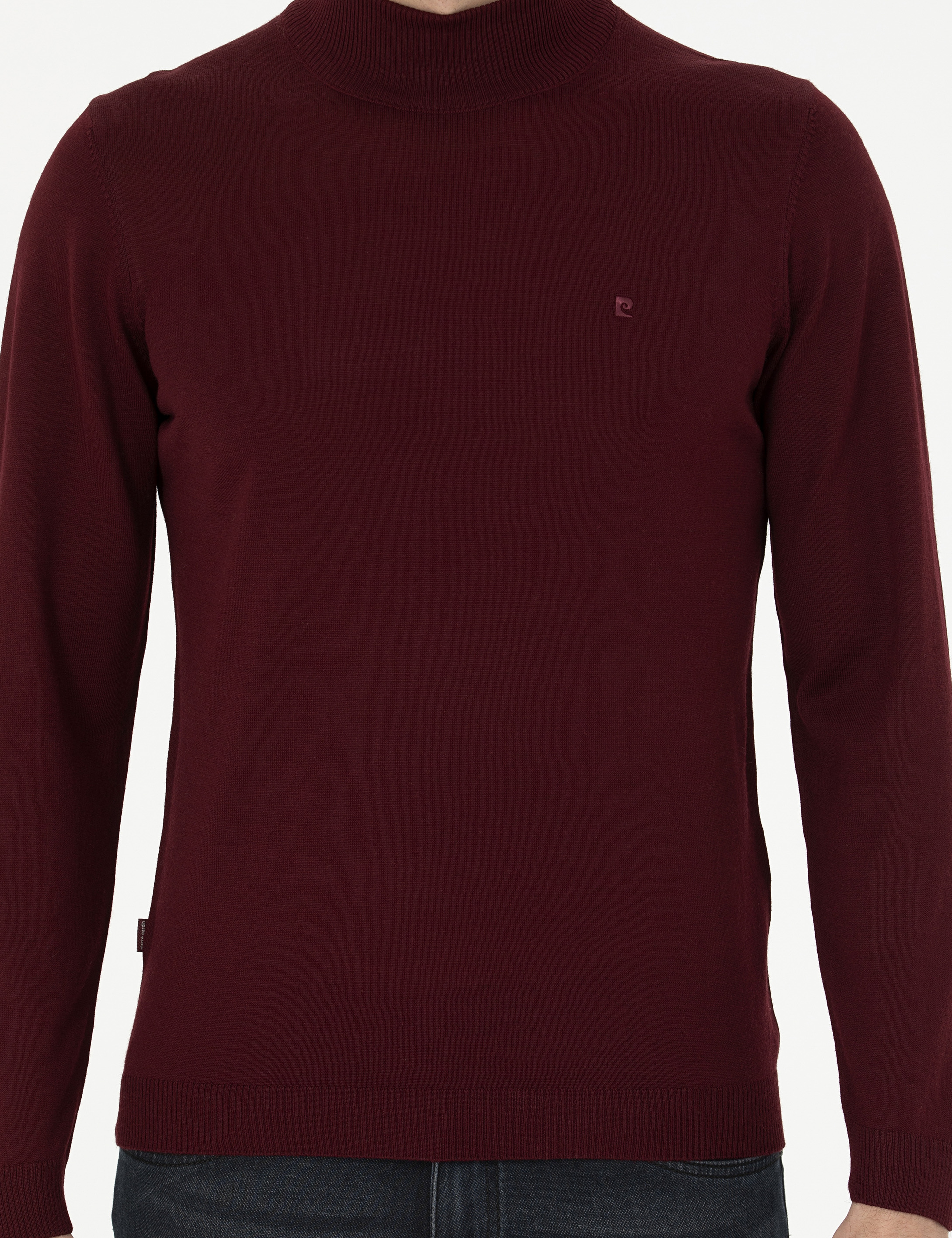 Kırmızı Slim Fit Yarım Balıkçı Yaka Yün Karışımlı Basic Triko Kazak - Image 6