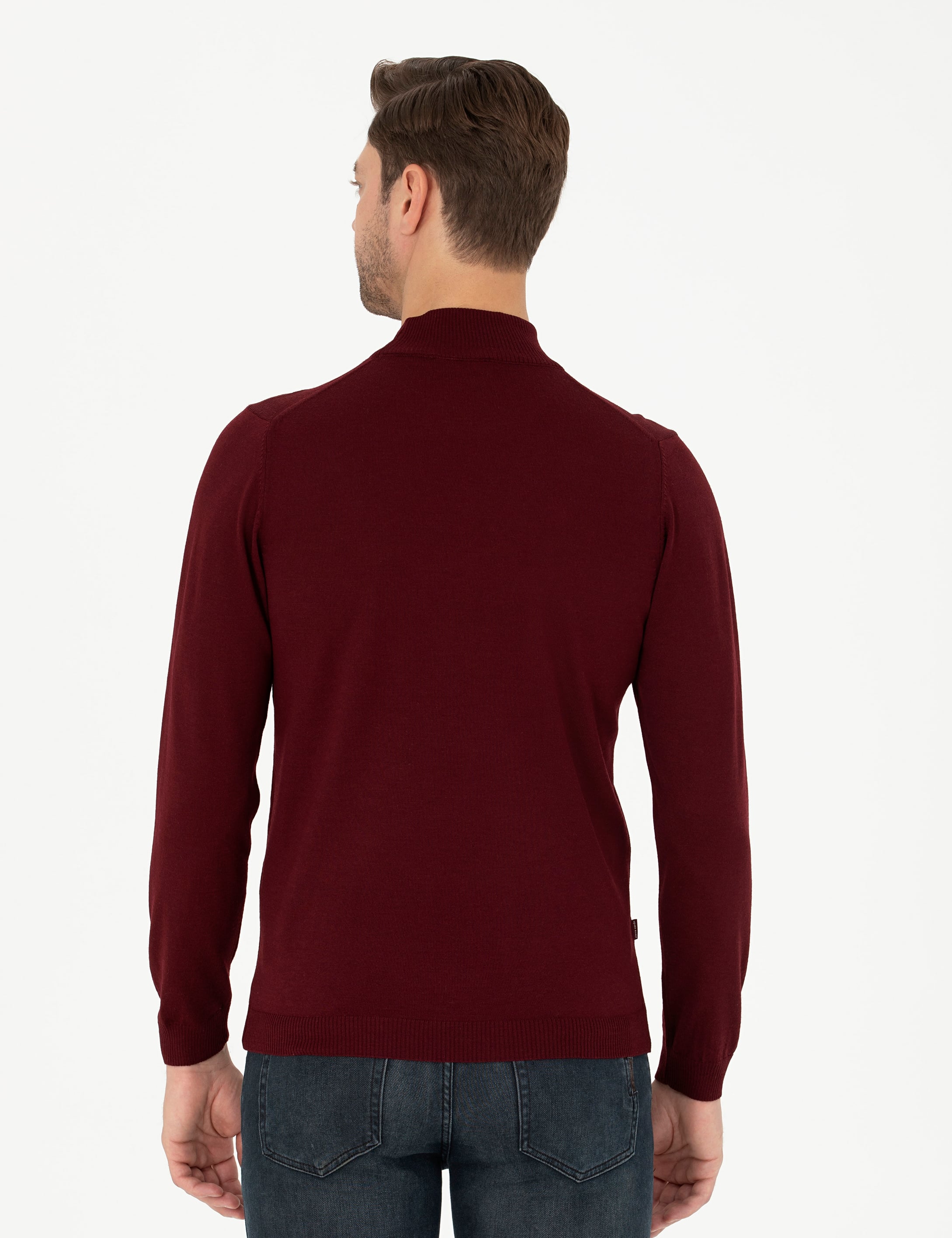 Kırmızı Slim Fit Yarım Balıkçı Yaka Yün Karışımlı Basic Triko Kazak