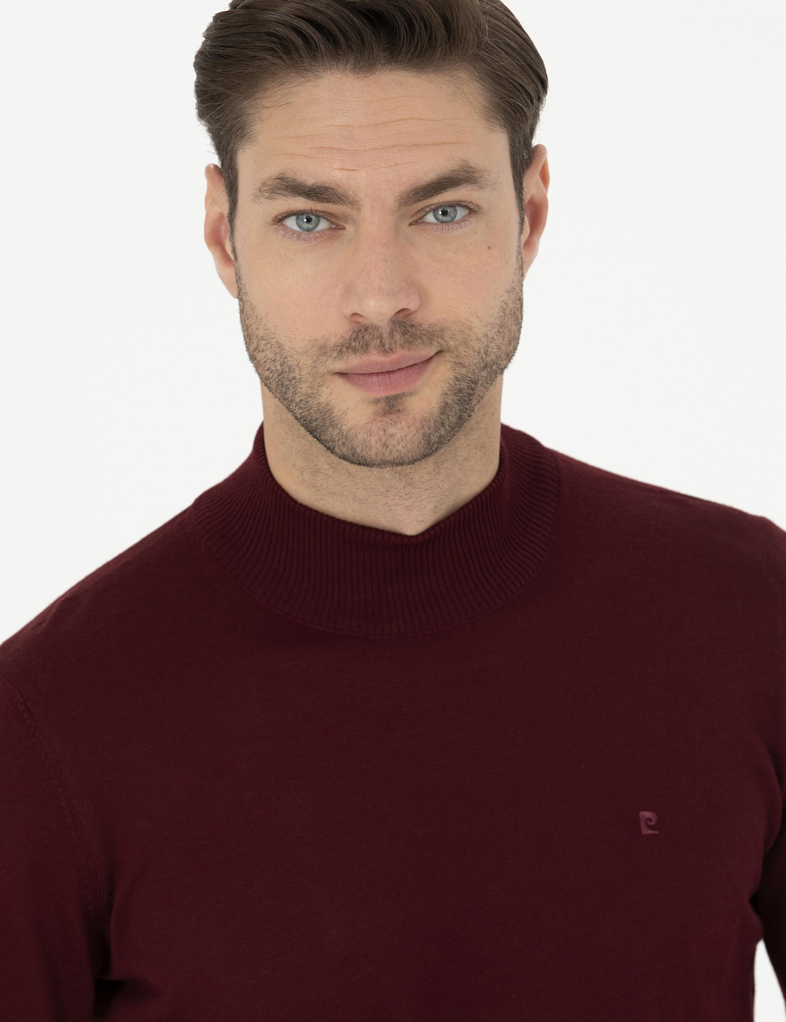 Kırmızı Slim Fit Yarım Balıkçı Yaka Yün Karışımlı Basic Triko Kazak