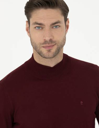 Kırmızı Slim Fit Yarım Balıkçı Yaka Yün Karışımlı Basic Triko Kazak