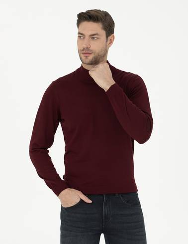 Kırmızı Slim Fit Yarım Balıkçı Yaka Yün Karışımlı Basic Triko Kazak