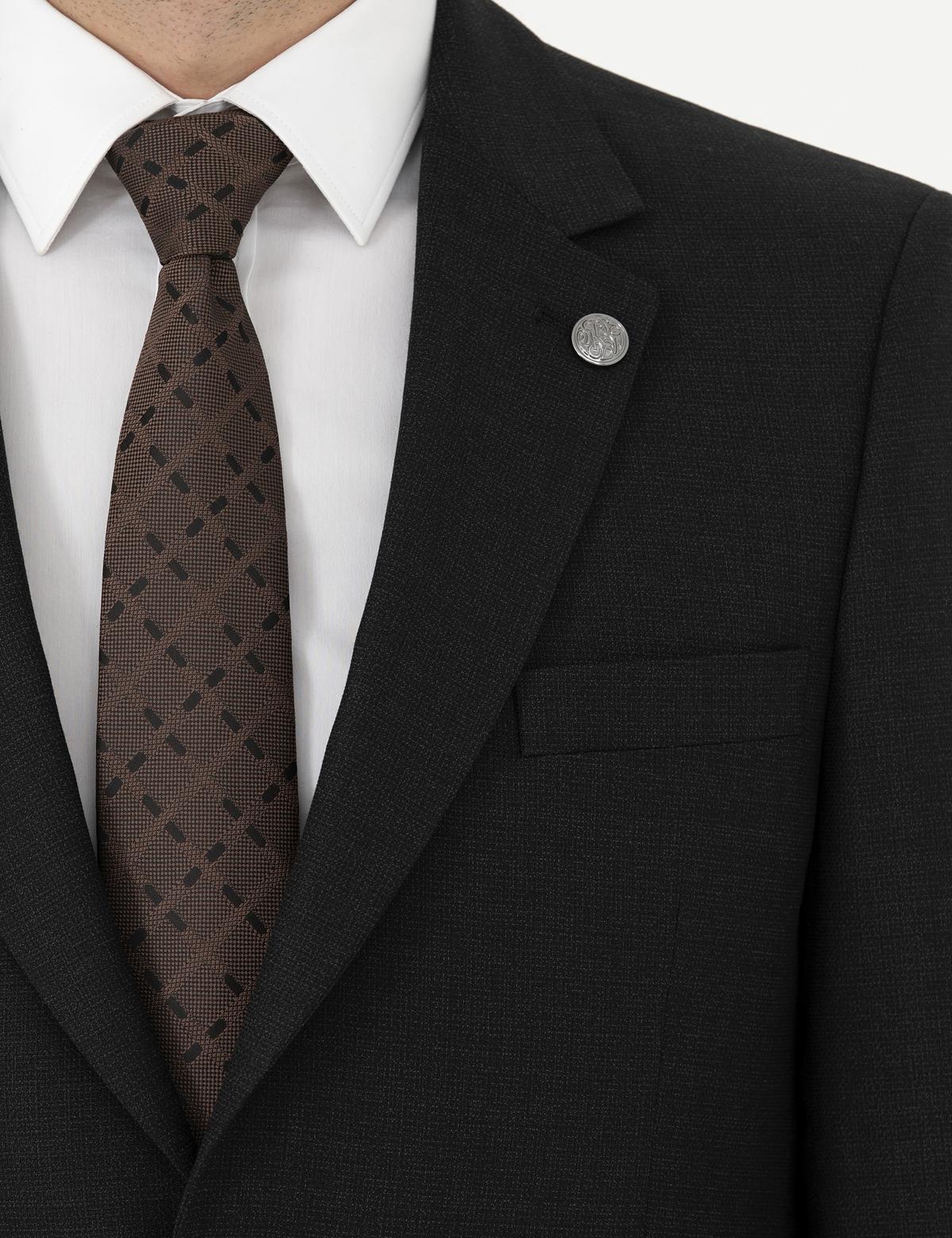 Siyah Slim Fit Çizgili Takım Elbise - 50288211005