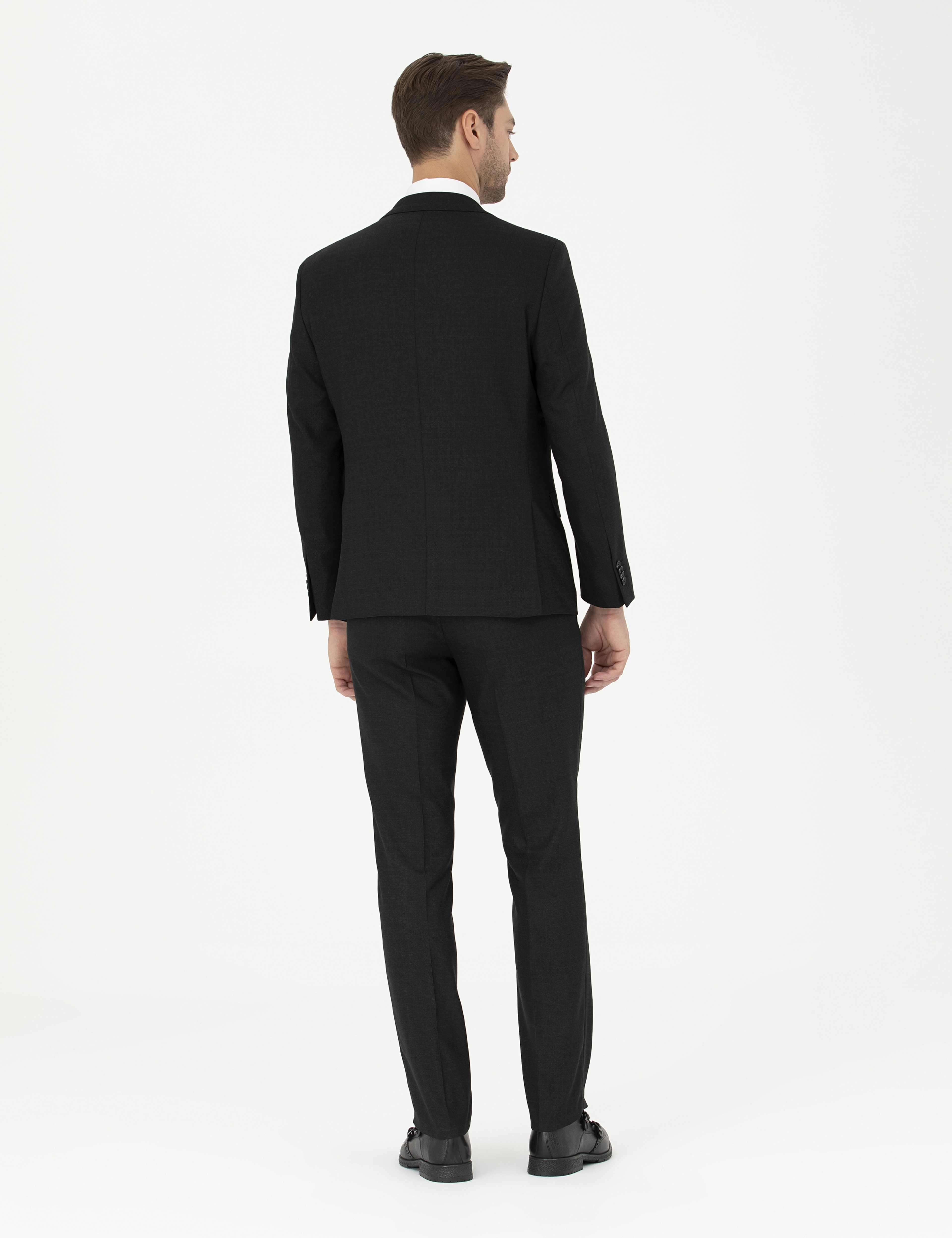 Siyah Slim Fit Çizgili Takım Elbise - Image 5