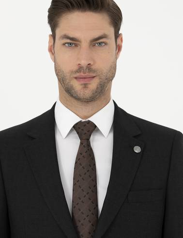 Siyah Slim Fit Çizgili Takım Elbise