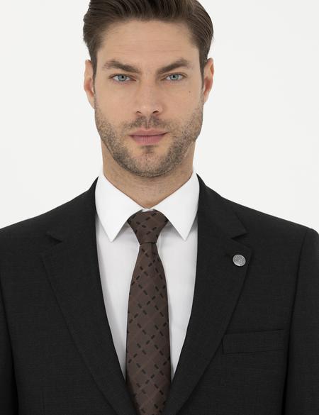 Siyah Slim Fit Çizgili Takım Elbise - 50288211005