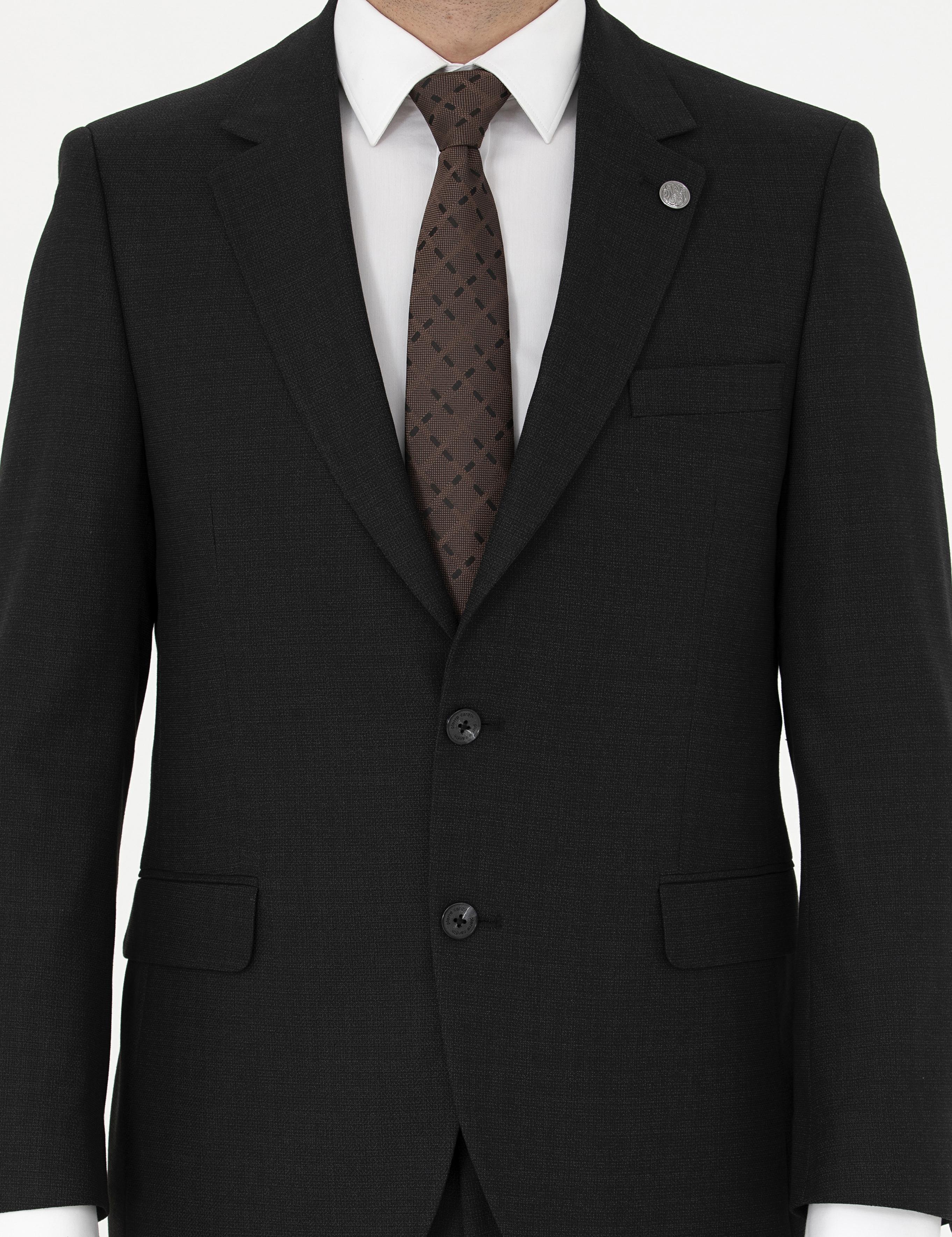 Siyah Slim Fit Çizgili Takım Elbise