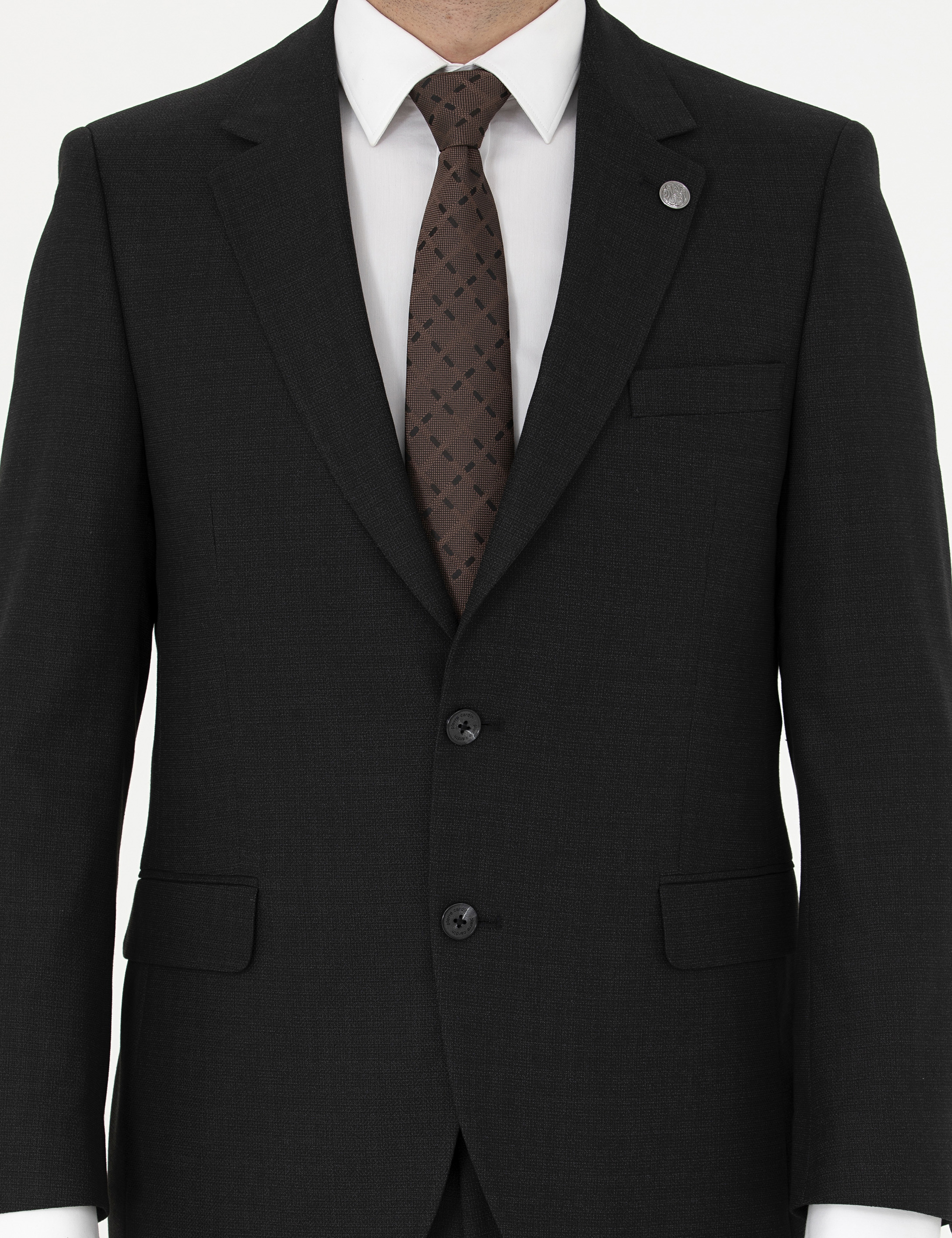 Siyah Slim Fit Çizgili Takım Elbise - Image 6