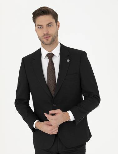 Siyah Slim Fit Çizgili Takım Elbise