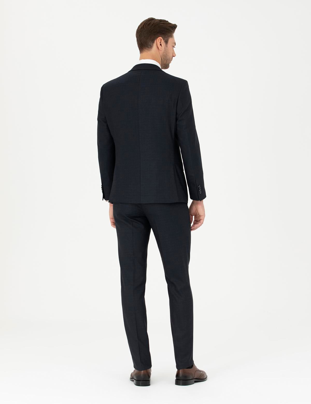 Lacivert Slim Fit Çizgili Takım Elbise - 50288211061