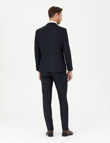 Lacivert Slim Fit Çizgili Takım Elbise