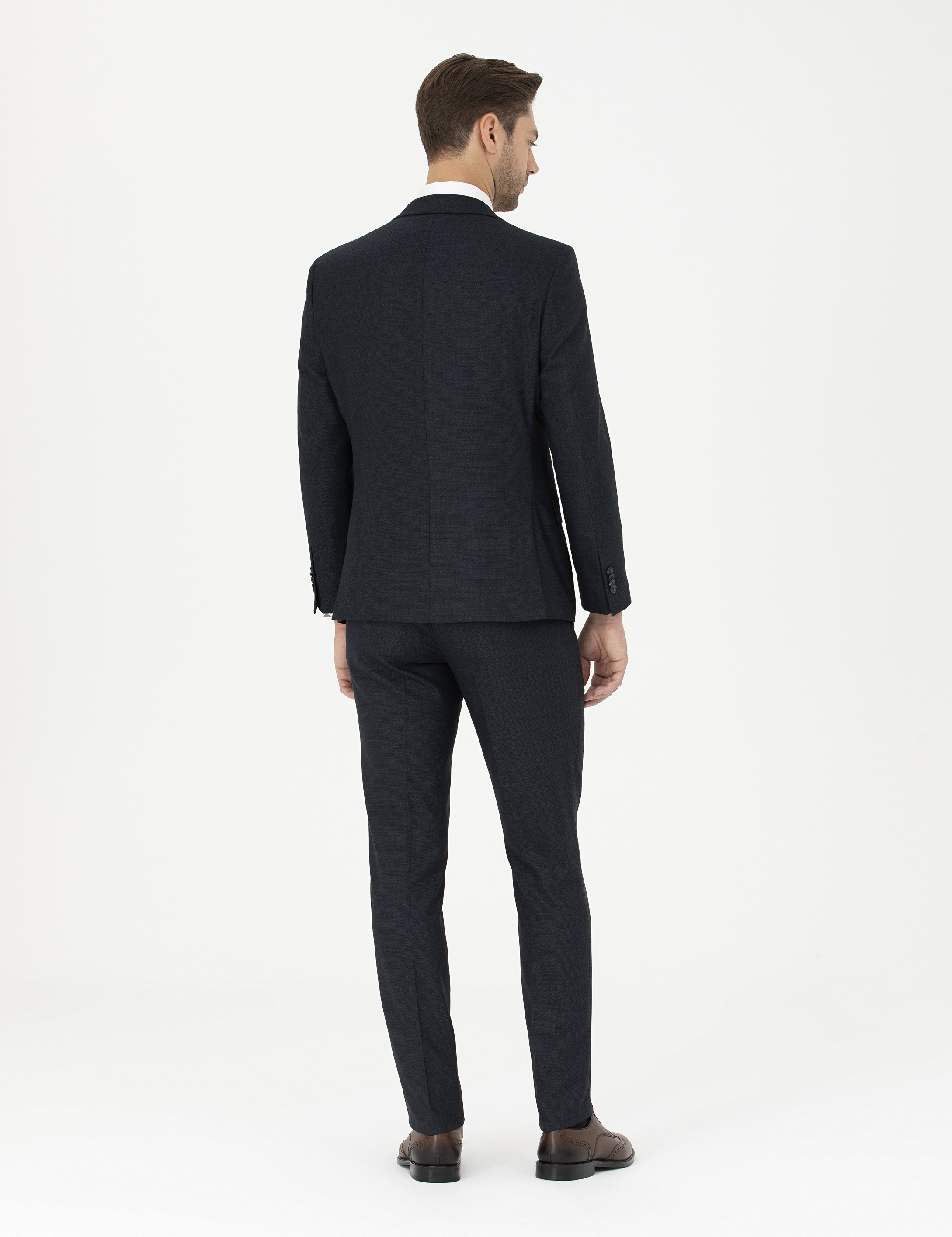 Lacivert Slim Fit Çizgili Takım Elbise - Image 5